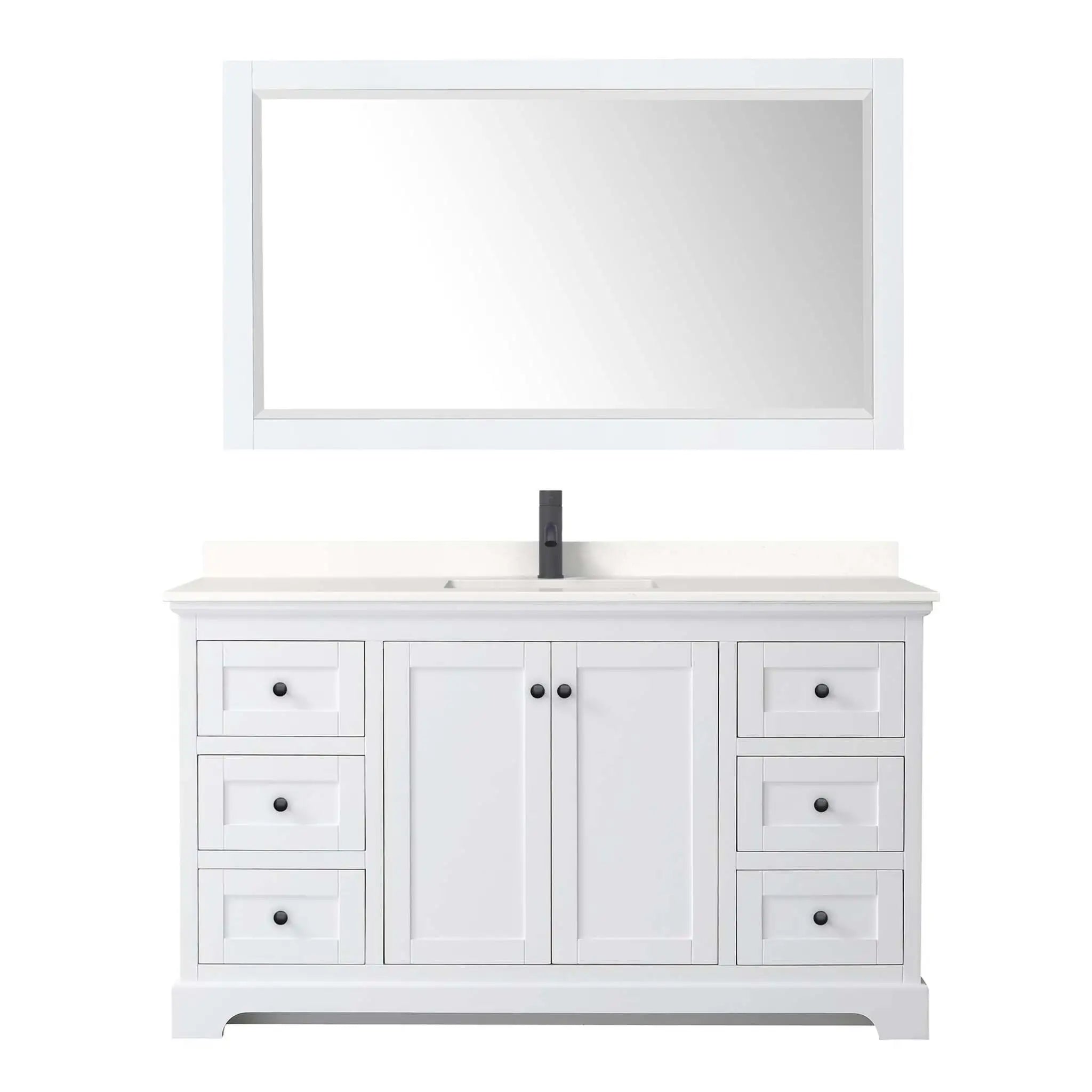 60" Avery Single Bathroom Vanity in White with Matte Black Trim & 58" Mirror by Wyndham