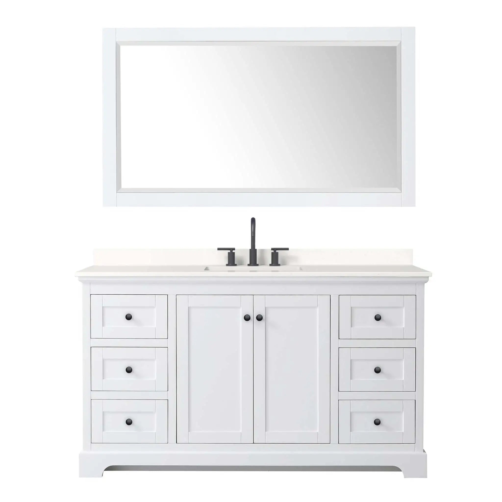 60" Avery Single Bathroom Vanity in White with Matte Black Trim & 58" Mirror by Wyndham