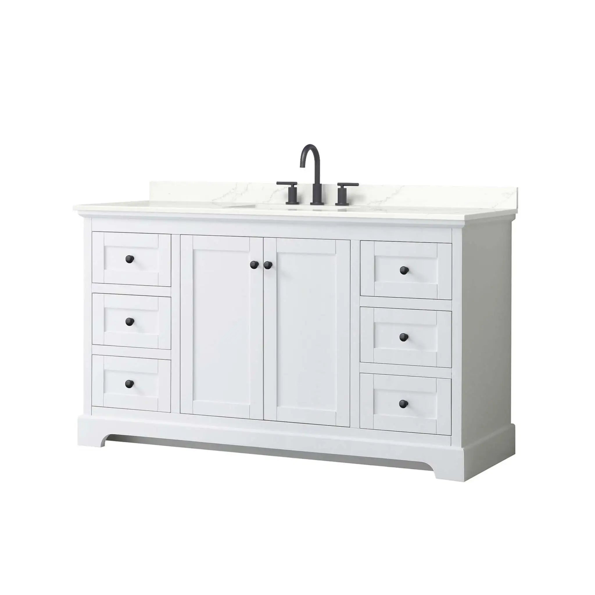 60" Avery Single Bathroom Vanity in White with Matte Black Trim by Wyndham