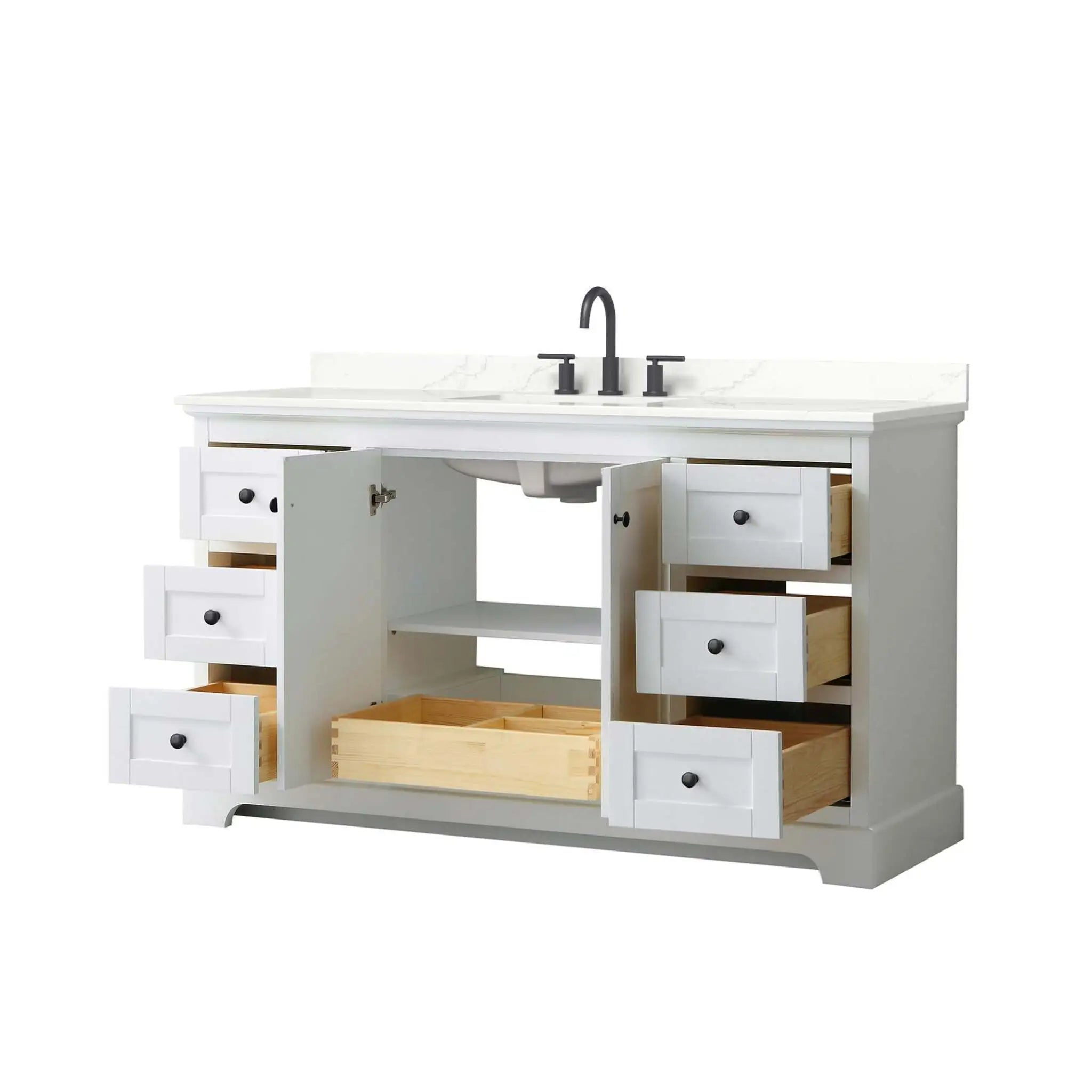 60" Avery Single Bathroom Vanity in White with Matte Black Trim by Wyndham