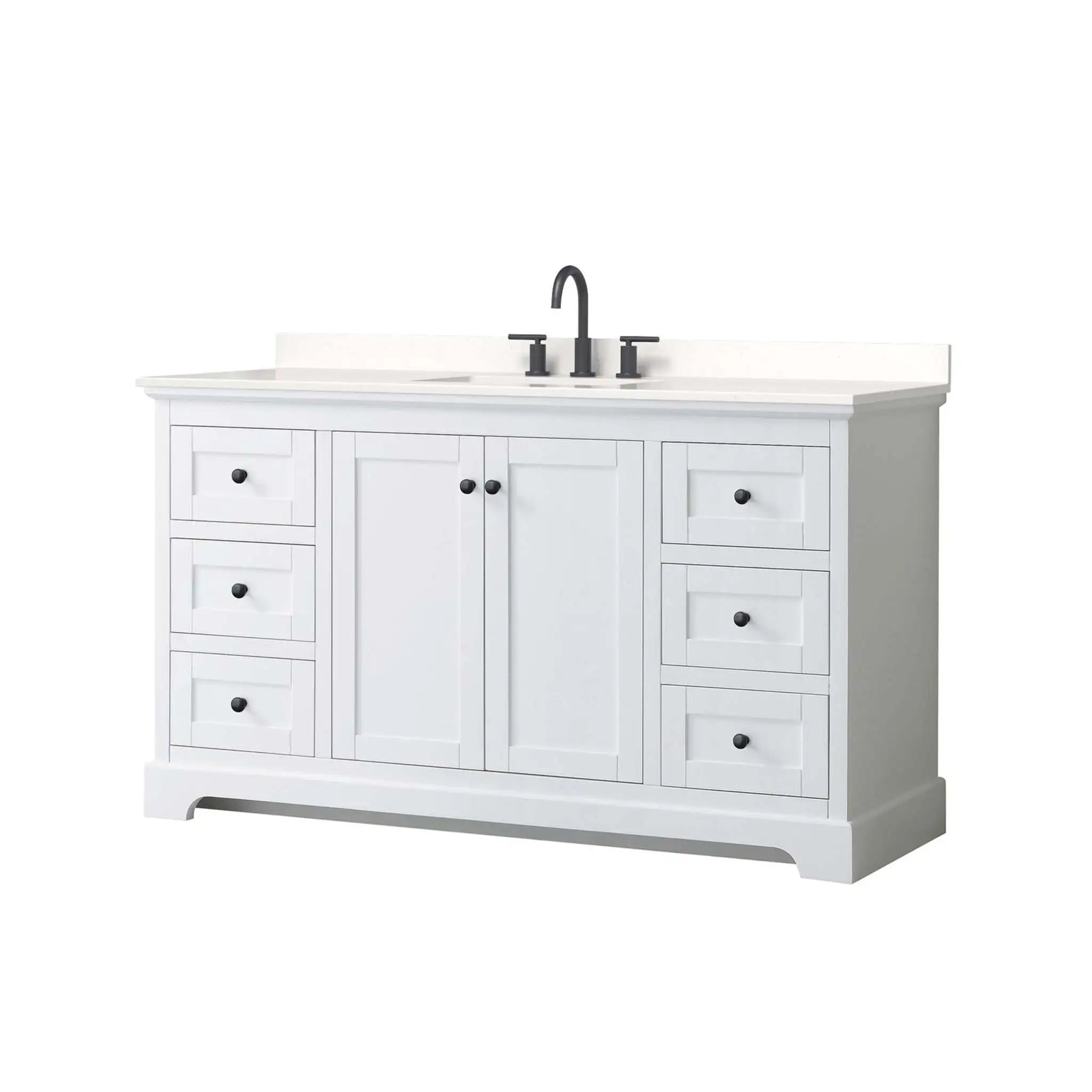 60" Avery Single Bathroom Vanity in White with Matte Black Trim by Wyndham