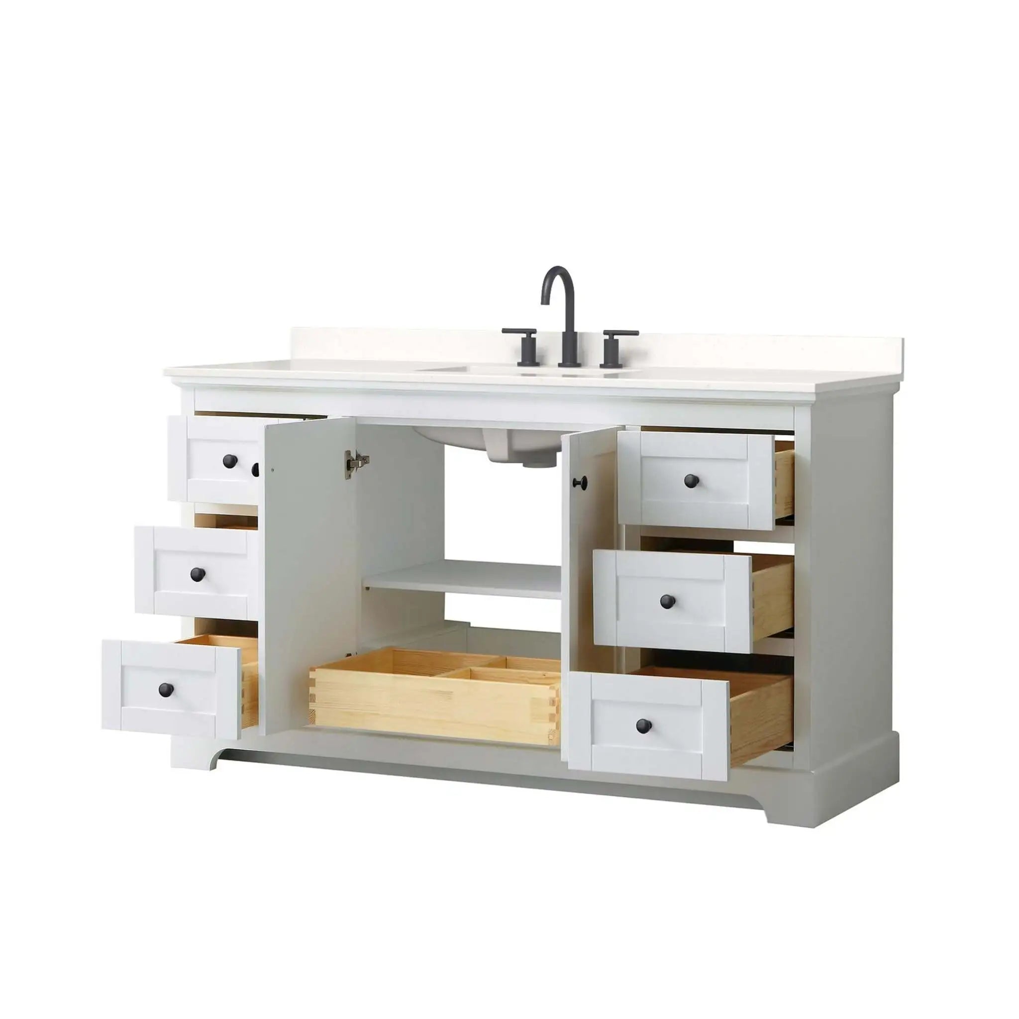 60" Avery Single Bathroom Vanity in White with Matte Black Trim by Wyndham