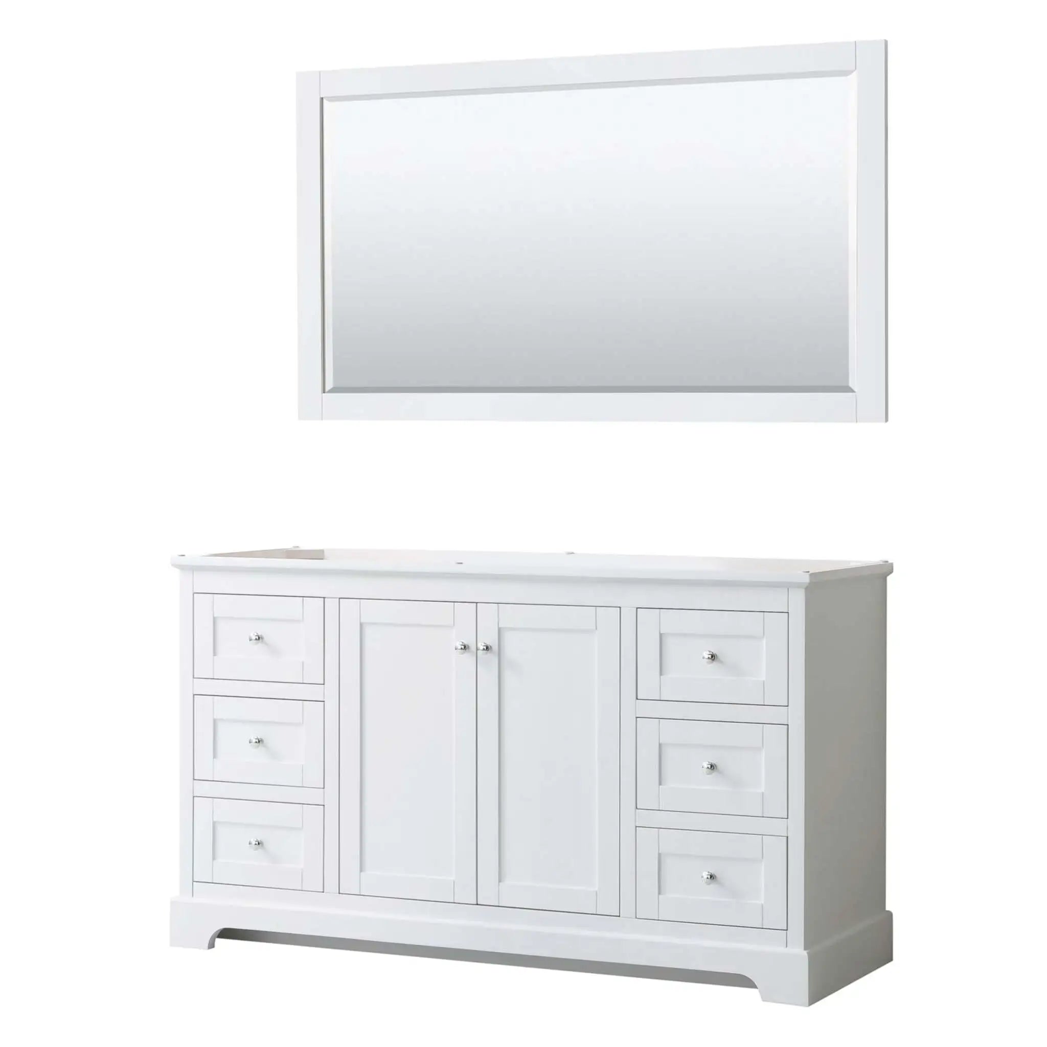 60" Avery Single Bathroom Vanity in White with Polished Chrome Trim & 58" Mirror by Wyndham