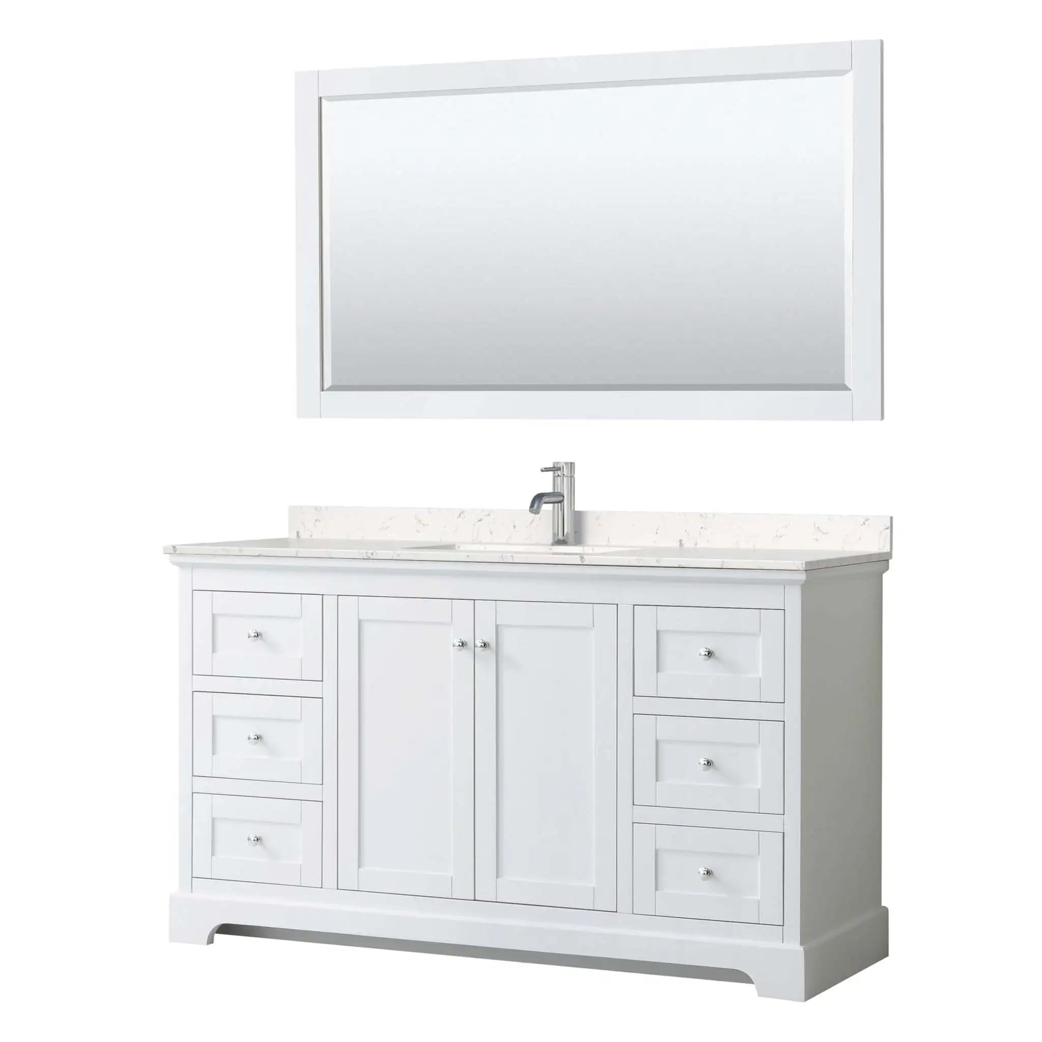 60" Avery Single Bathroom Vanity in White with Polished Chrome Trim & 58" Mirror by Wyndham