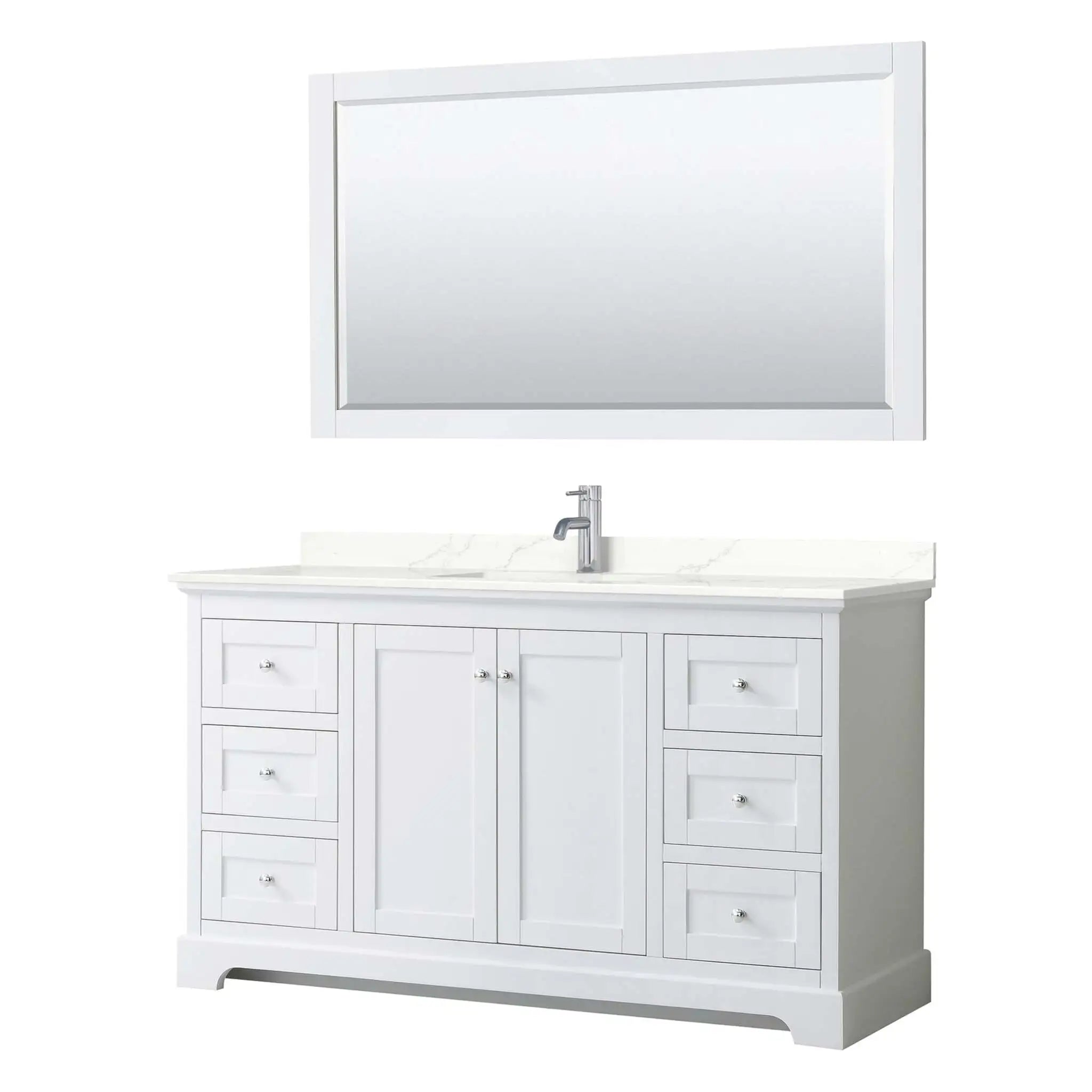 60" Avery Single Bathroom Vanity in White with Polished Chrome Trim & 58" Mirror by Wyndham