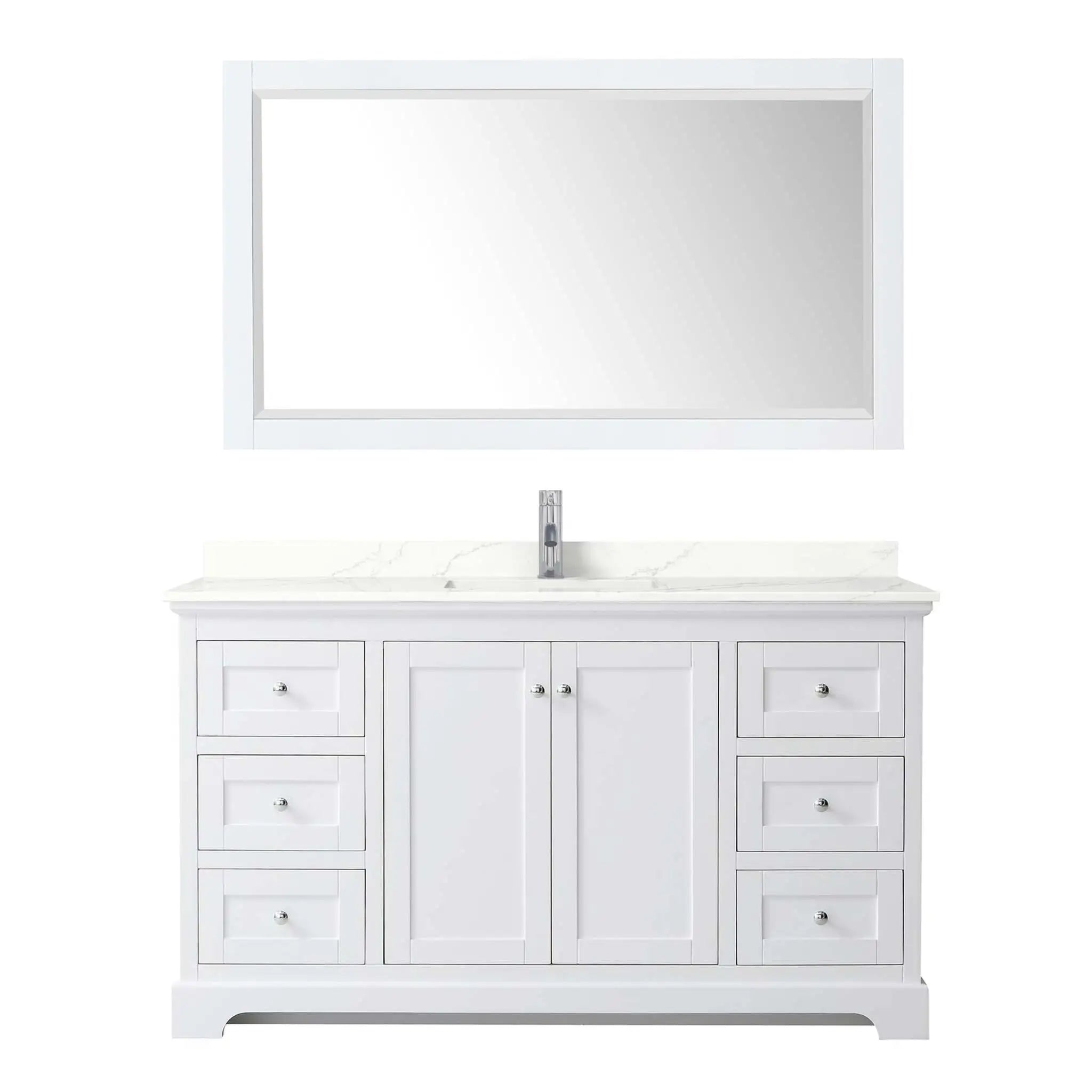 60" Avery Single Bathroom Vanity in White with Polished Chrome Trim & 58" Mirror by Wyndham