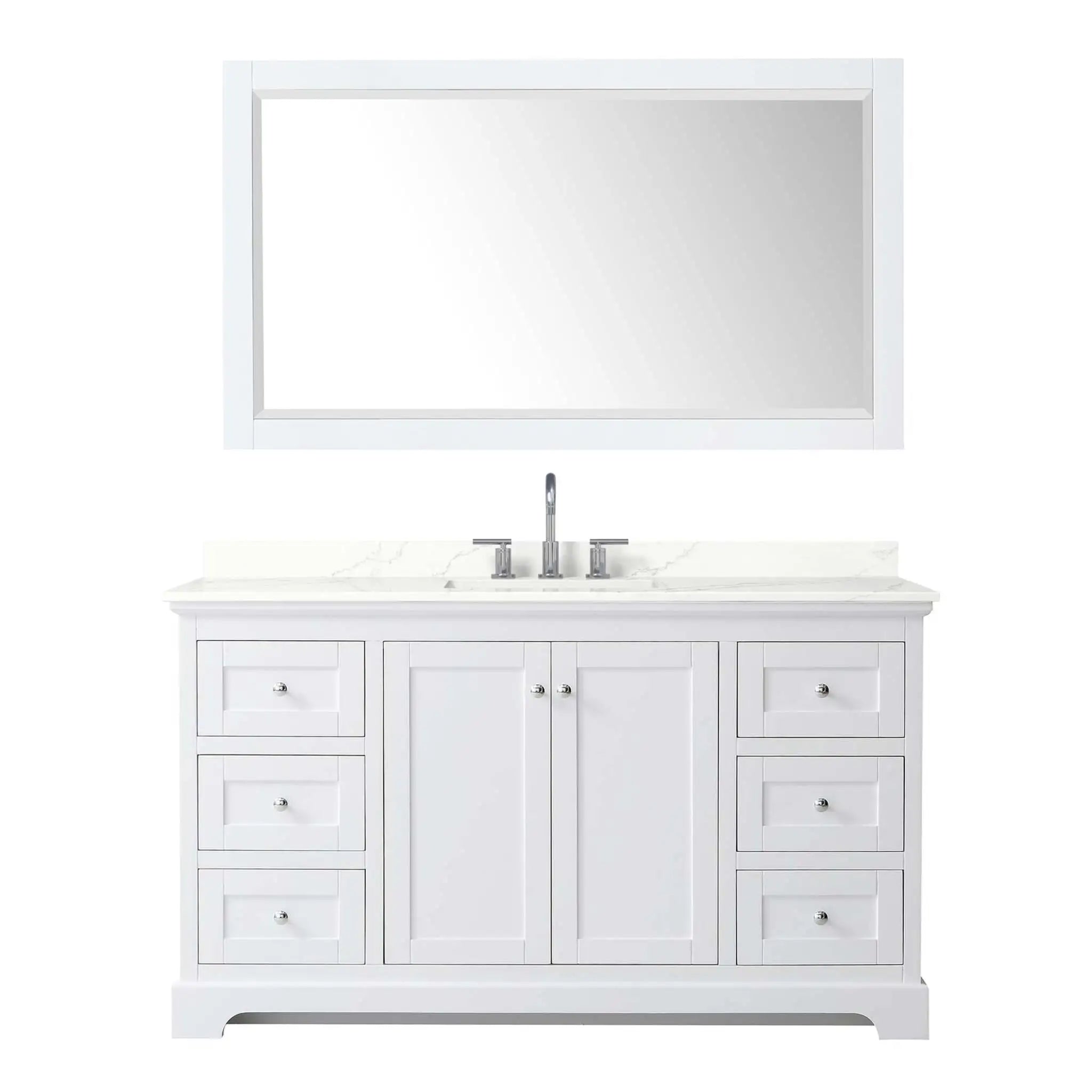 60" Avery Single Bathroom Vanity in White with Polished Chrome Trim & 58" Mirror by Wyndham