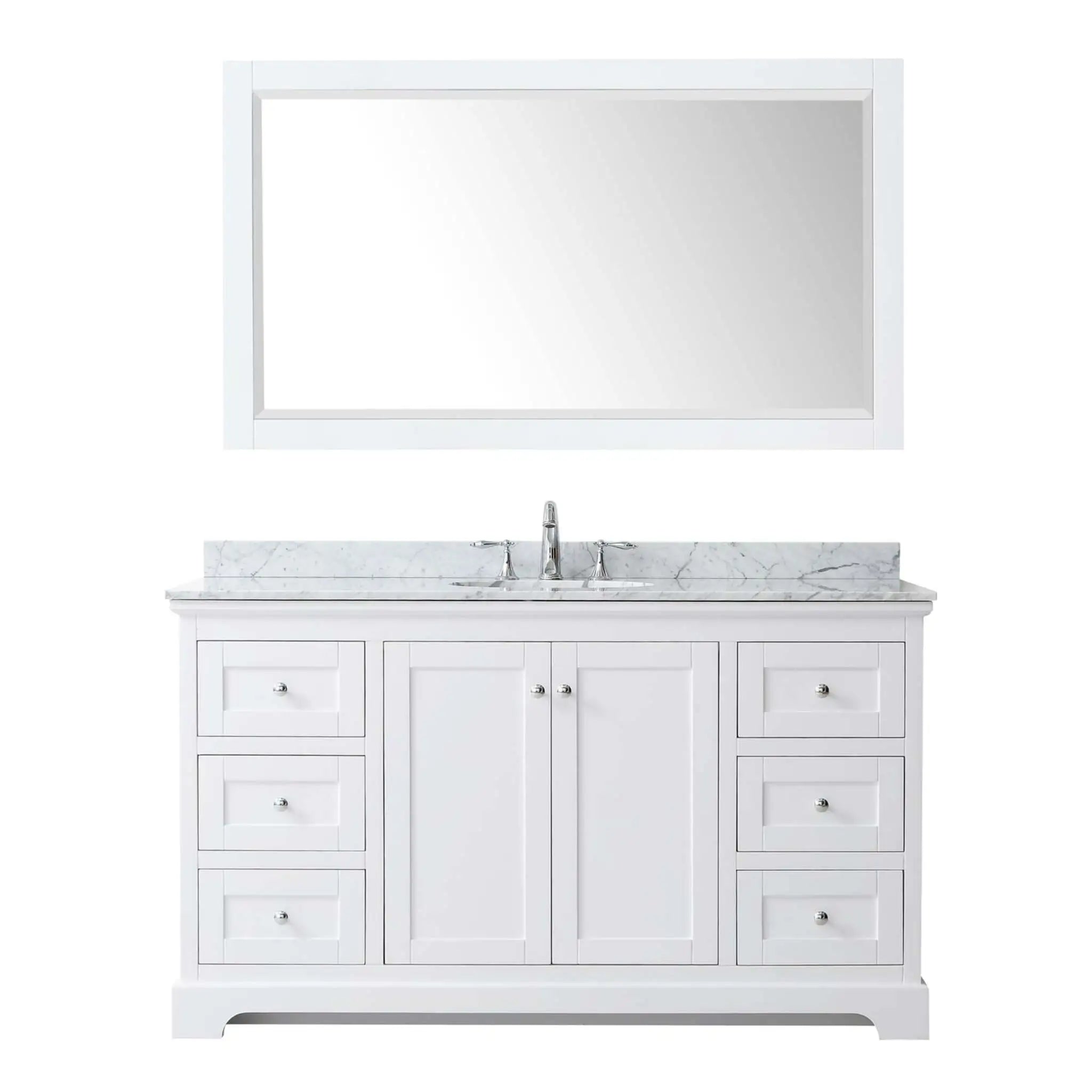 60" Avery Single Bathroom Vanity in White with Polished Chrome Trim & 58" Mirror by Wyndham