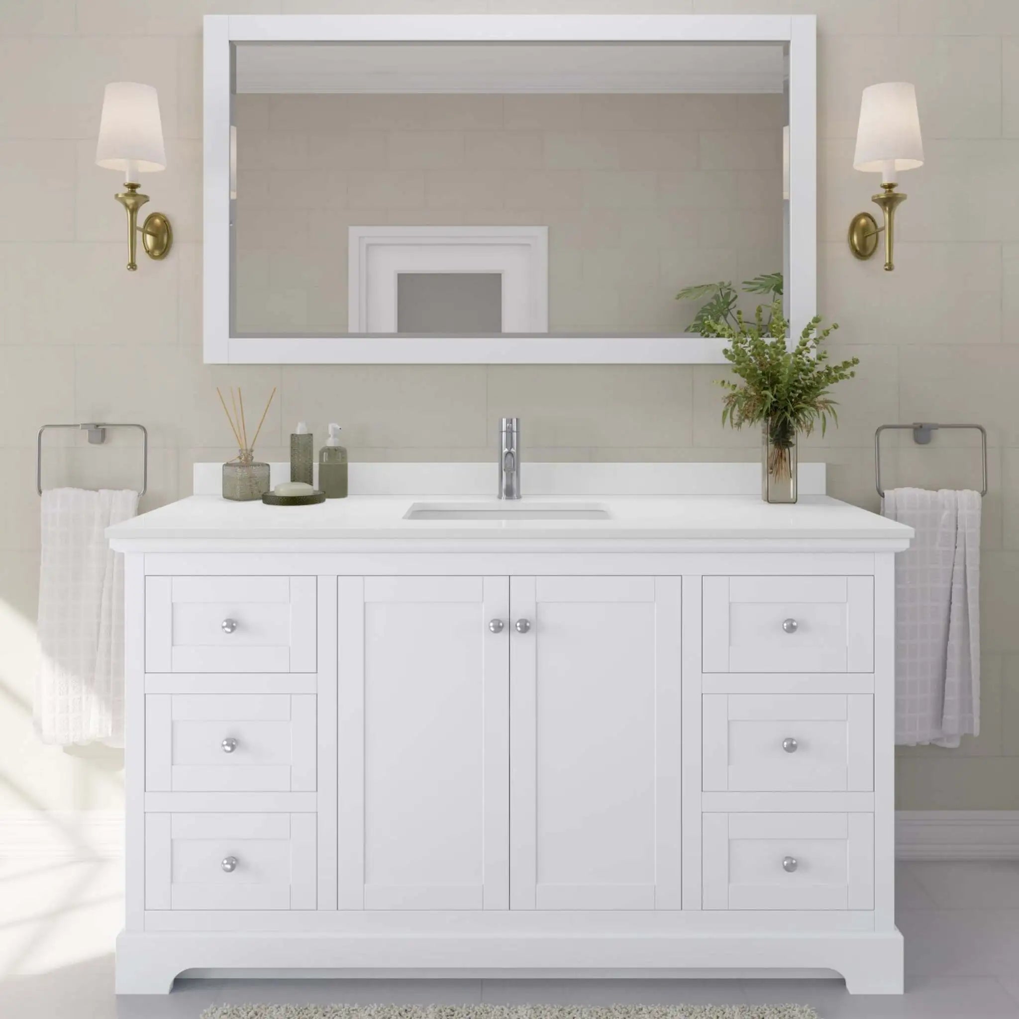 60" Avery Single Bathroom Vanity in White with Polished Chrome Trim & 58" Mirror by Wyndham