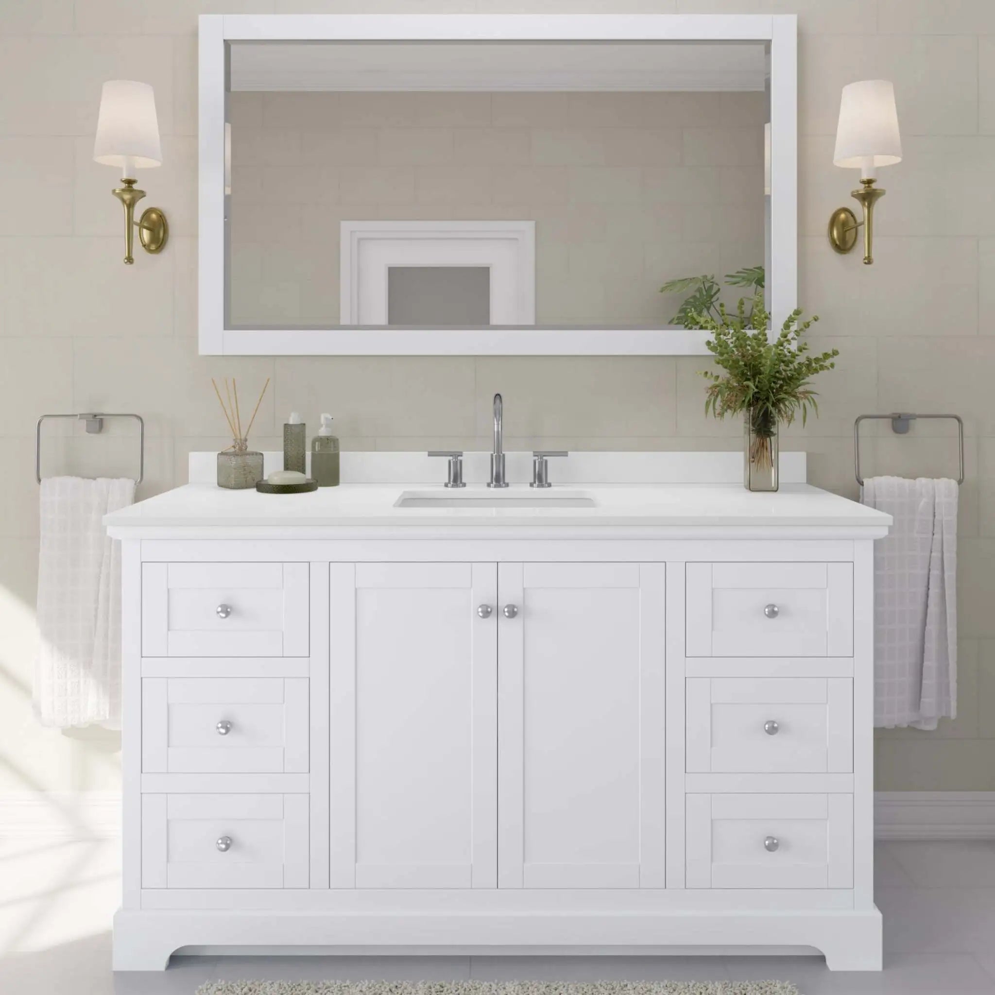 60" Avery Single Bathroom Vanity in White with Polished Chrome Trim & 58" Mirror by Wyndham