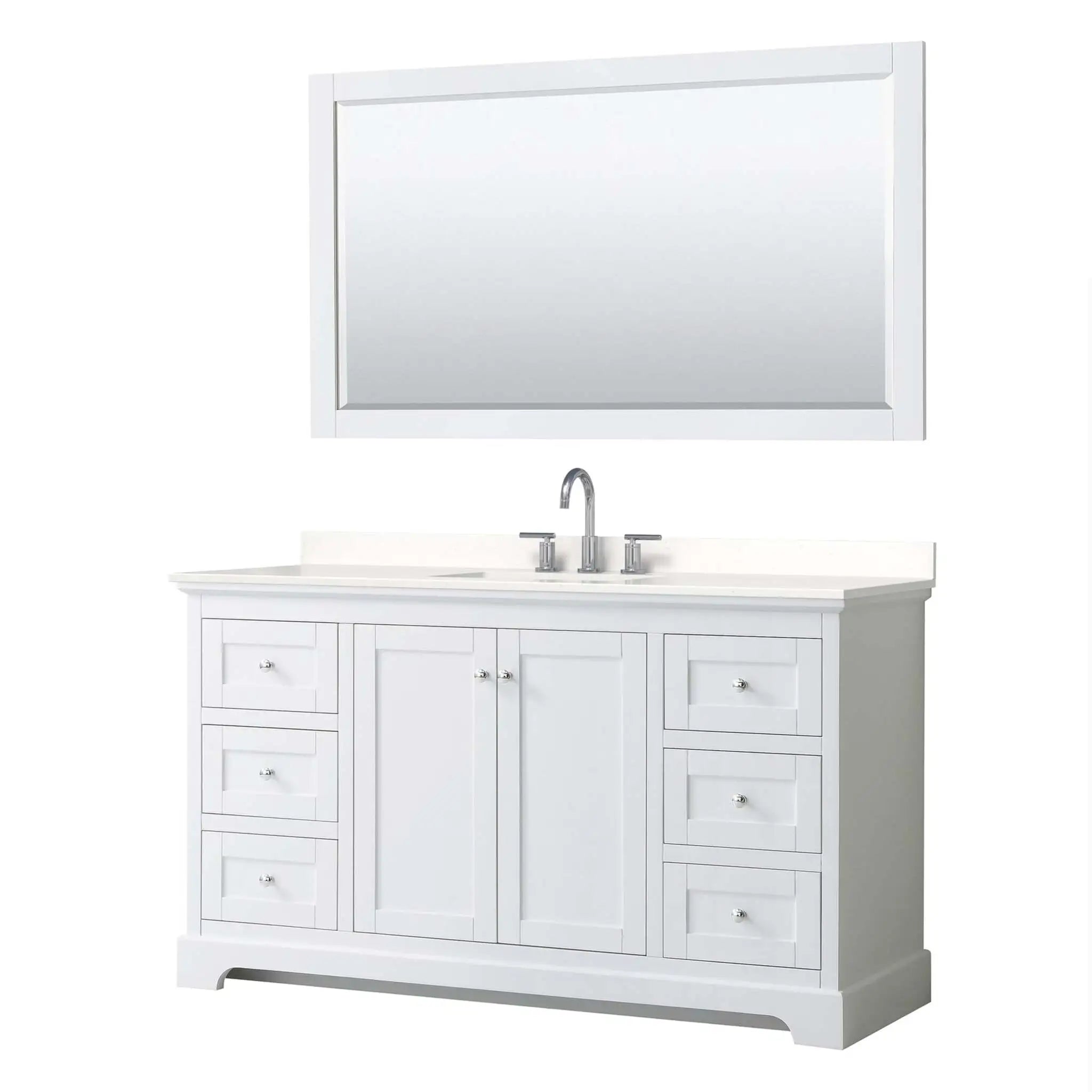 60" Avery Single Bathroom Vanity in White with Polished Chrome Trim & 58" Mirror by Wyndham