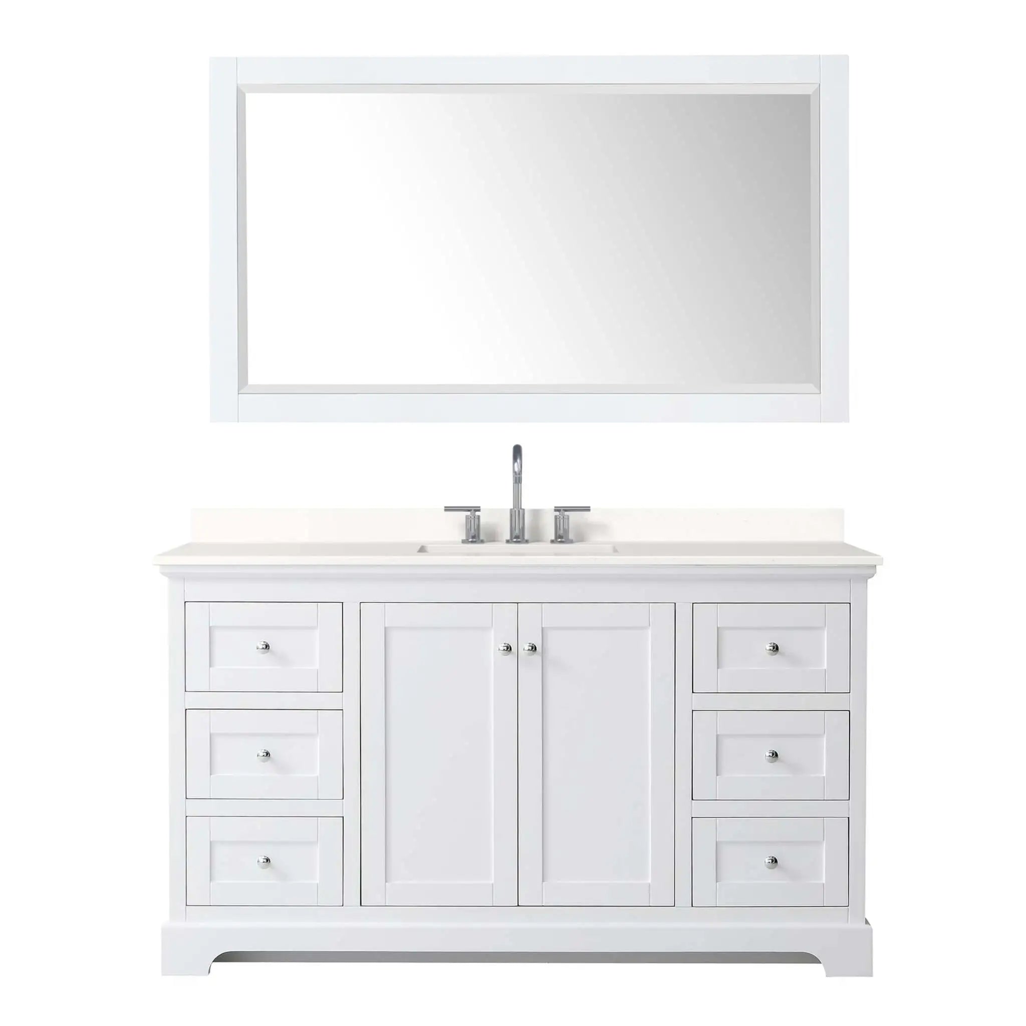 60" Avery Single Bathroom Vanity in White with Polished Chrome Trim & 58" Mirror by Wyndham