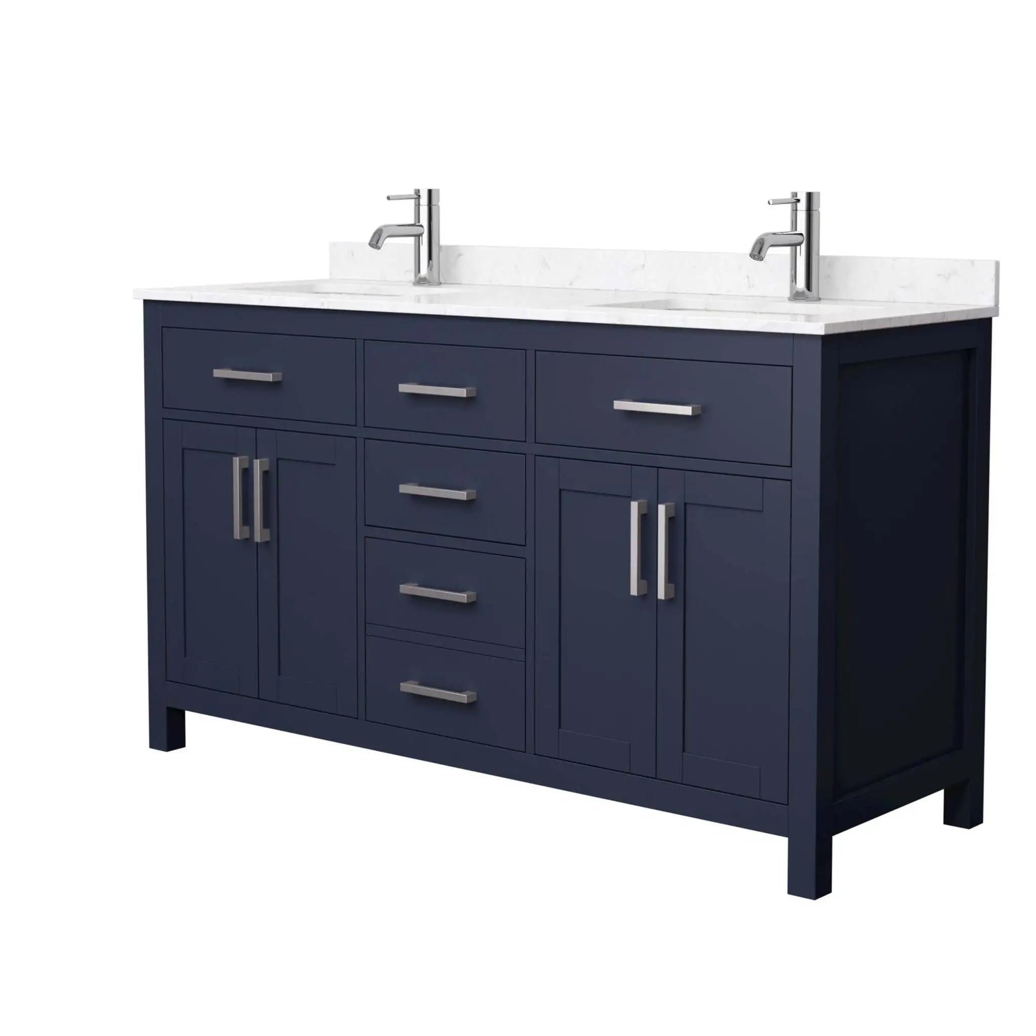 60" Beckett Double Bathroom Vanity in Dark Blue with Brushed Nickel Trim by Wyndham