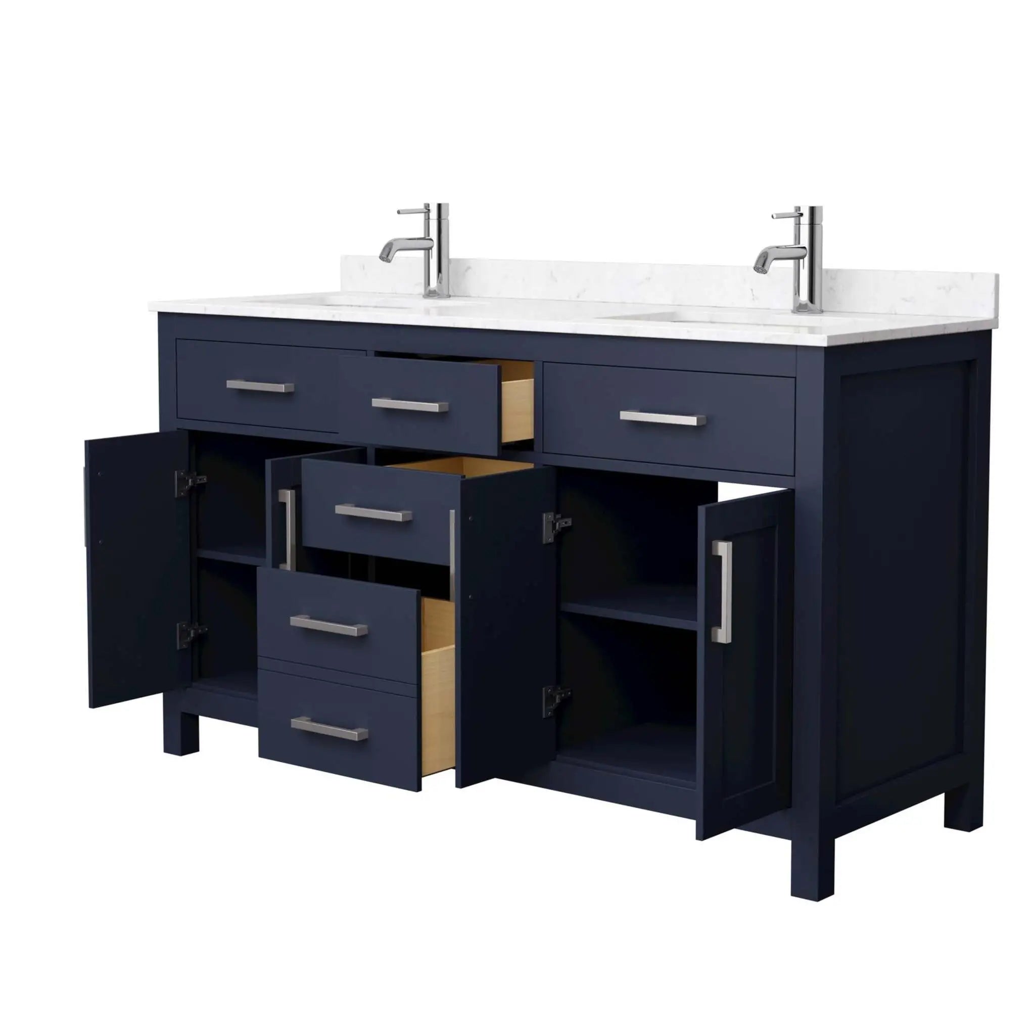 60" Beckett Double Bathroom Vanity in Dark Blue with Brushed Nickel Trim by Wyndham