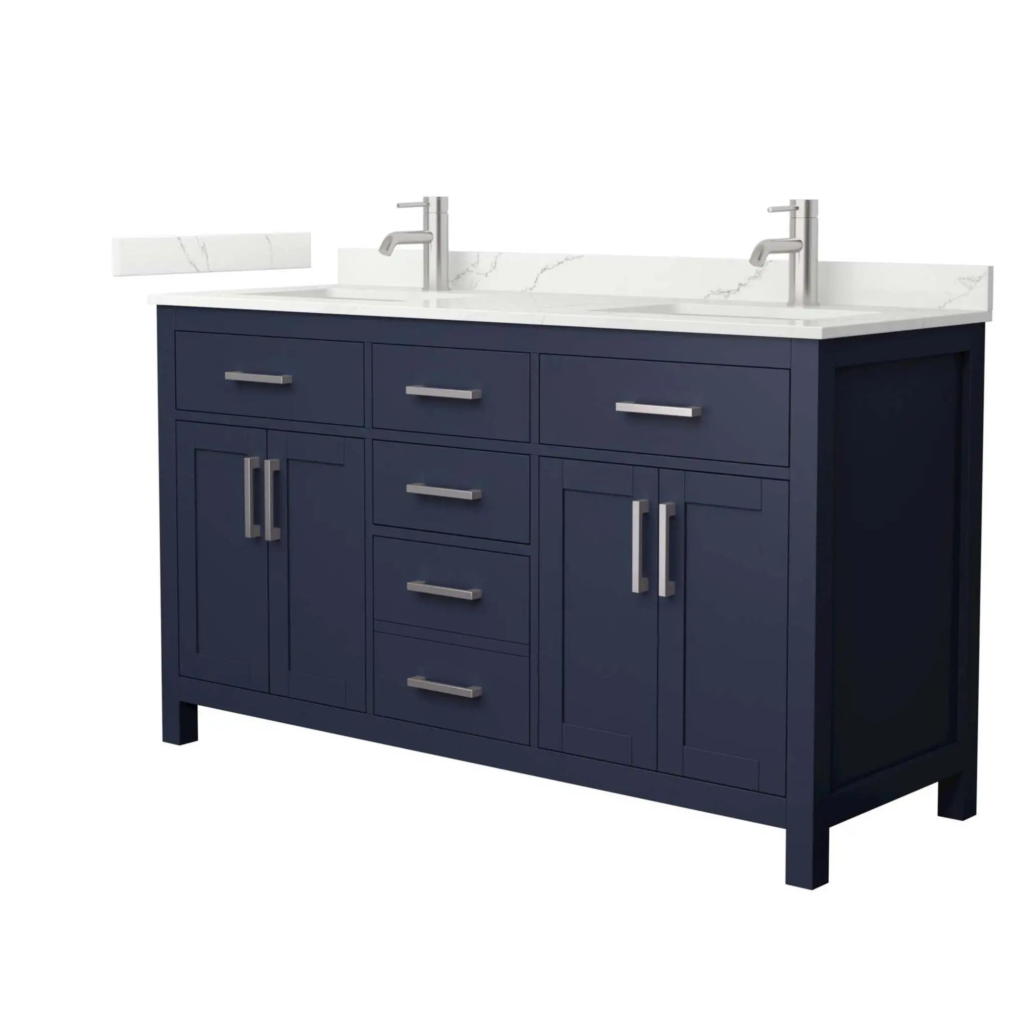 60" Beckett Double Bathroom Vanity in Dark Blue with Brushed Nickel Trim by Wyndham