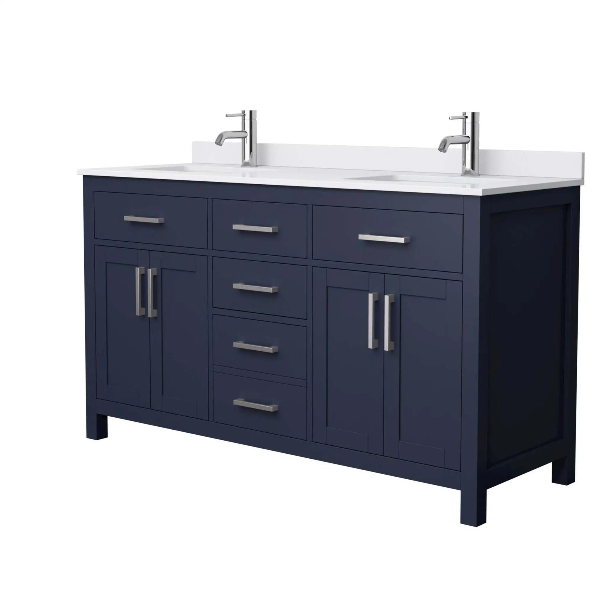 60" Beckett Double Bathroom Vanity in Dark Blue with Brushed Nickel Trim by Wyndham