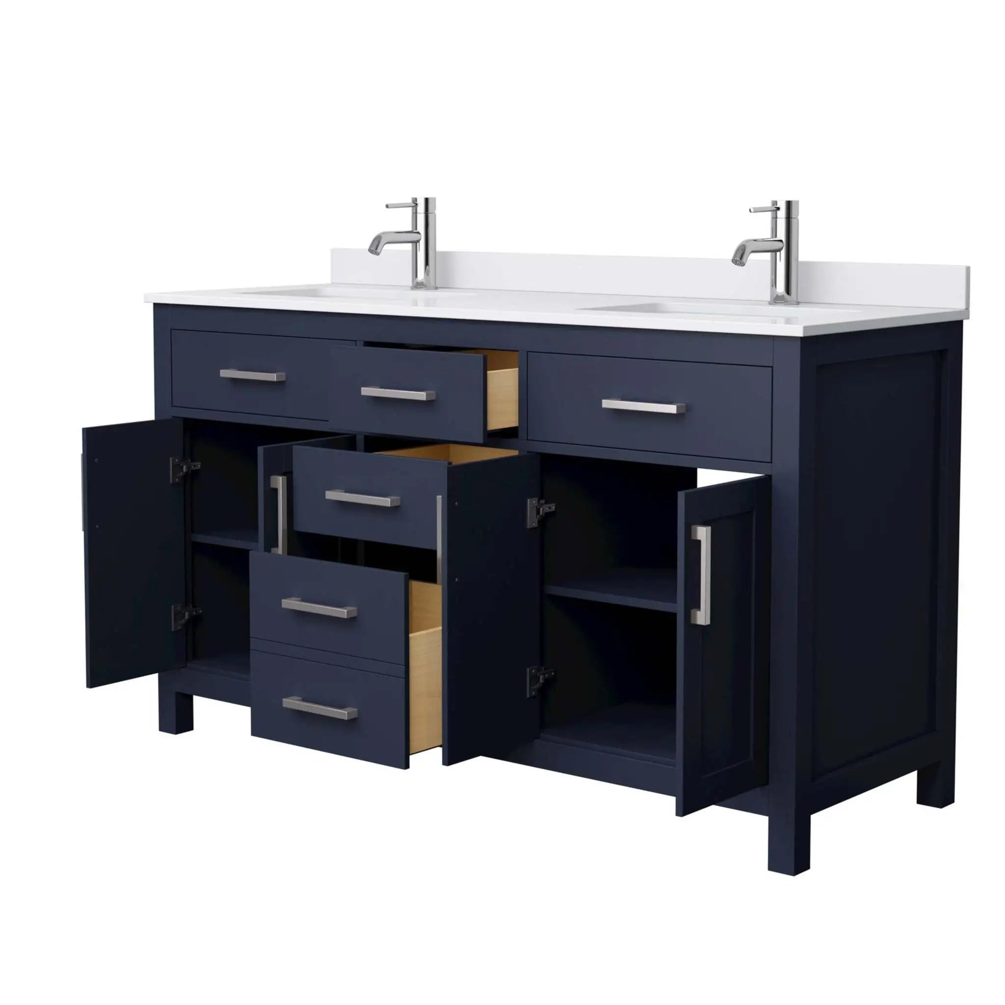 60" Beckett Double Bathroom Vanity in Dark Blue with Brushed Nickel Trim by Wyndham