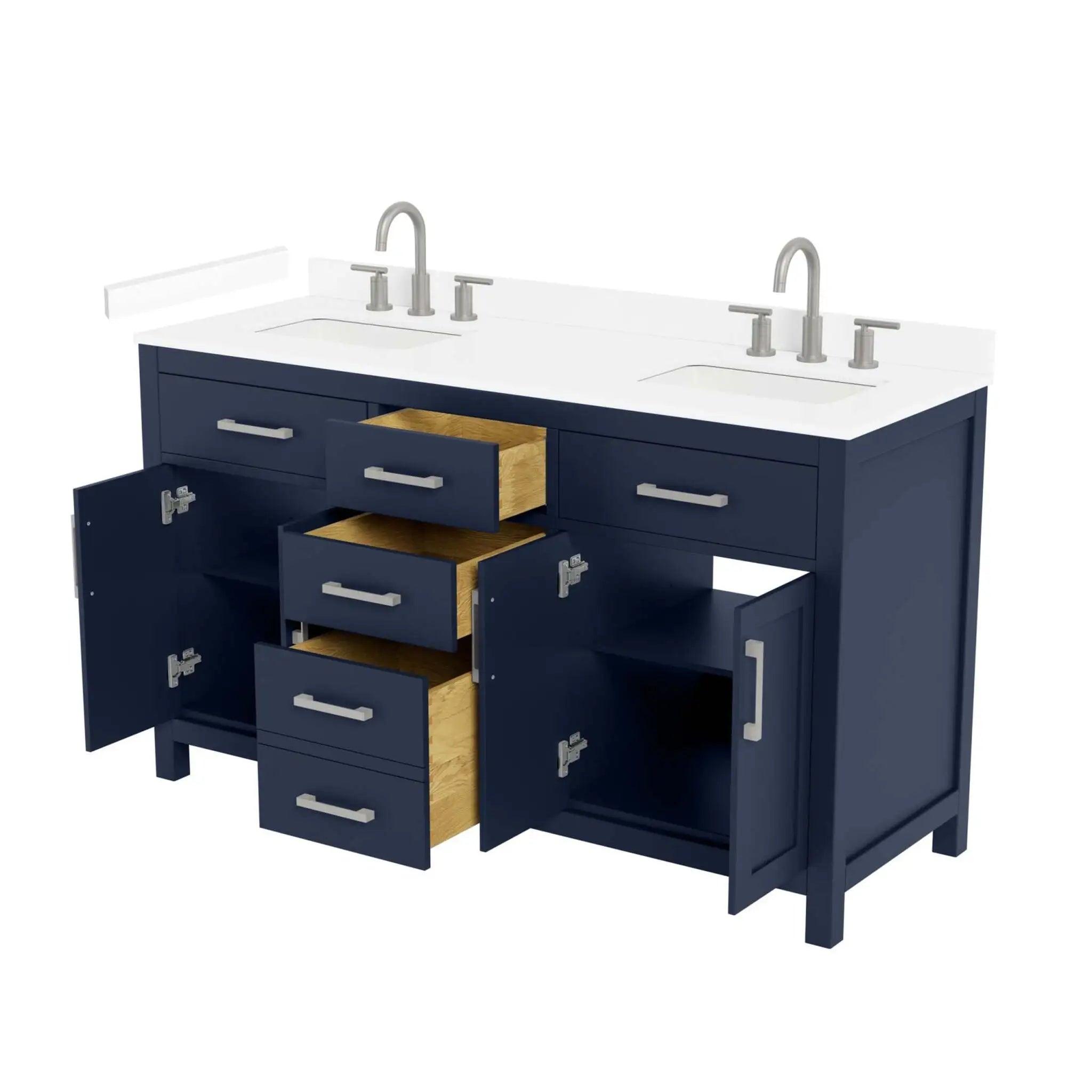 60" Beckett Double Bathroom Vanity in Dark Blue with Brushed Nickel Trim by Wyndham