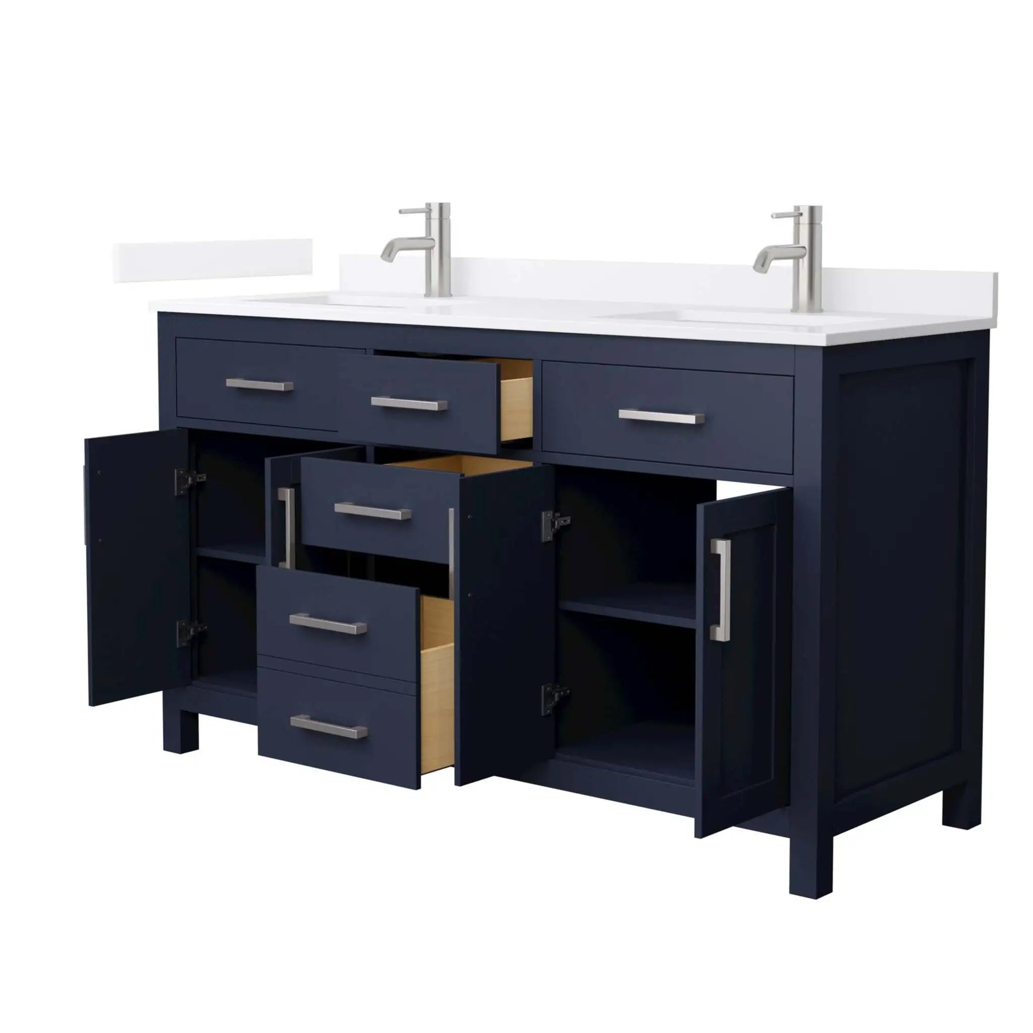 60" Beckett Double Bathroom Vanity in Dark Blue with Brushed Nickel Trim by Wyndham
