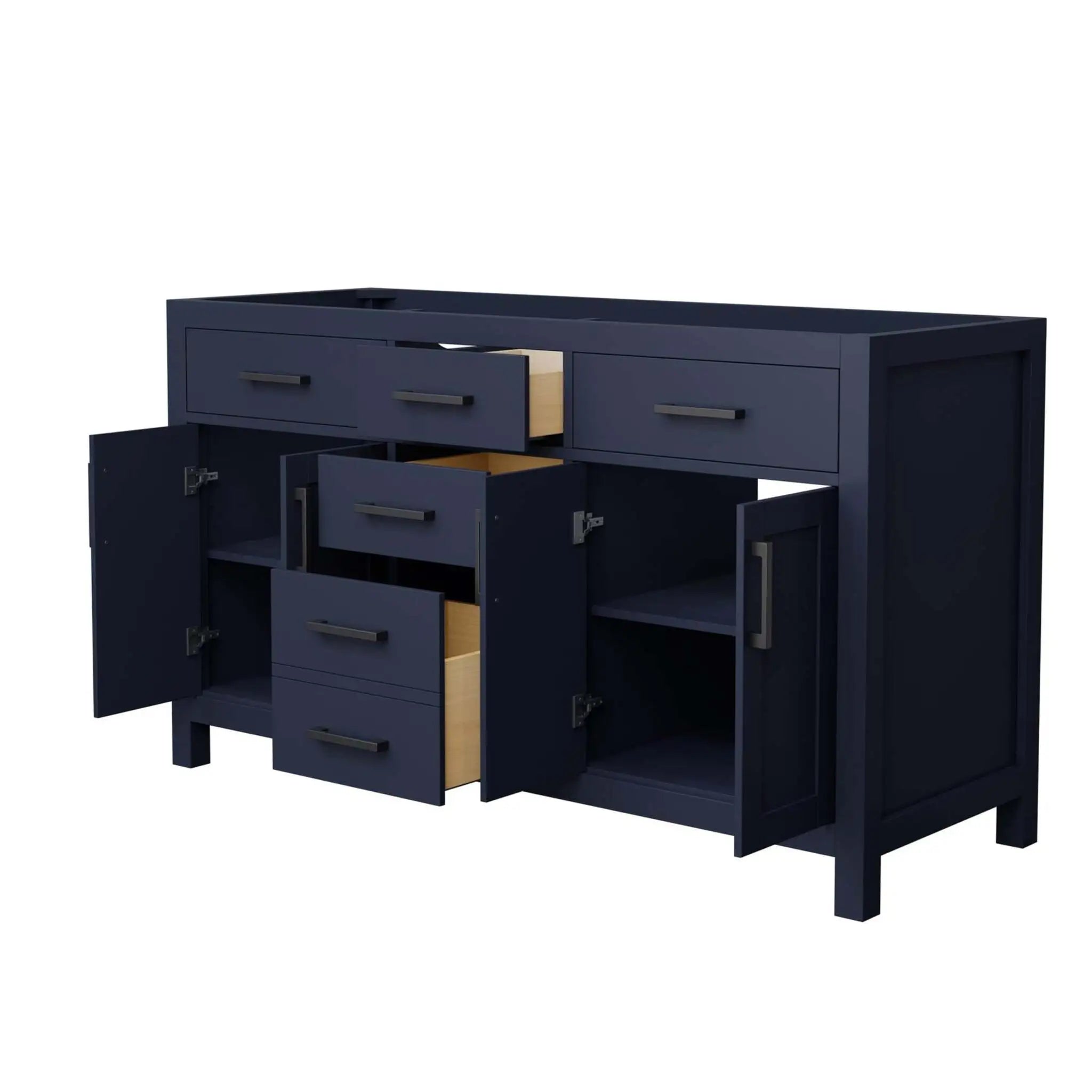 60" Beckett Double Bathroom Vanity in Dark Blue with Matte Black Trim by Wyndham