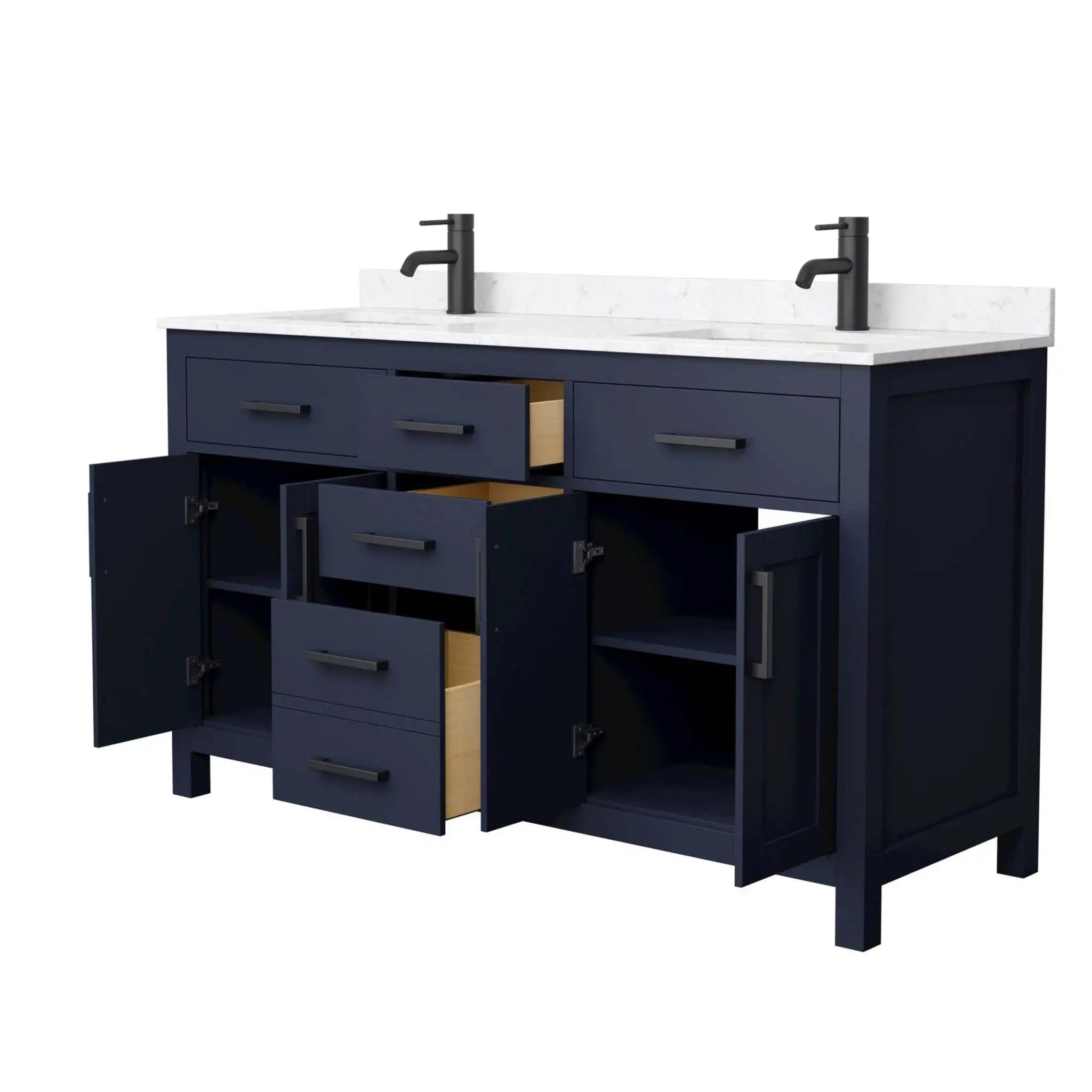 60" Beckett Double Bathroom Vanity in Dark Blue with Matte Black Trim by Wyndham