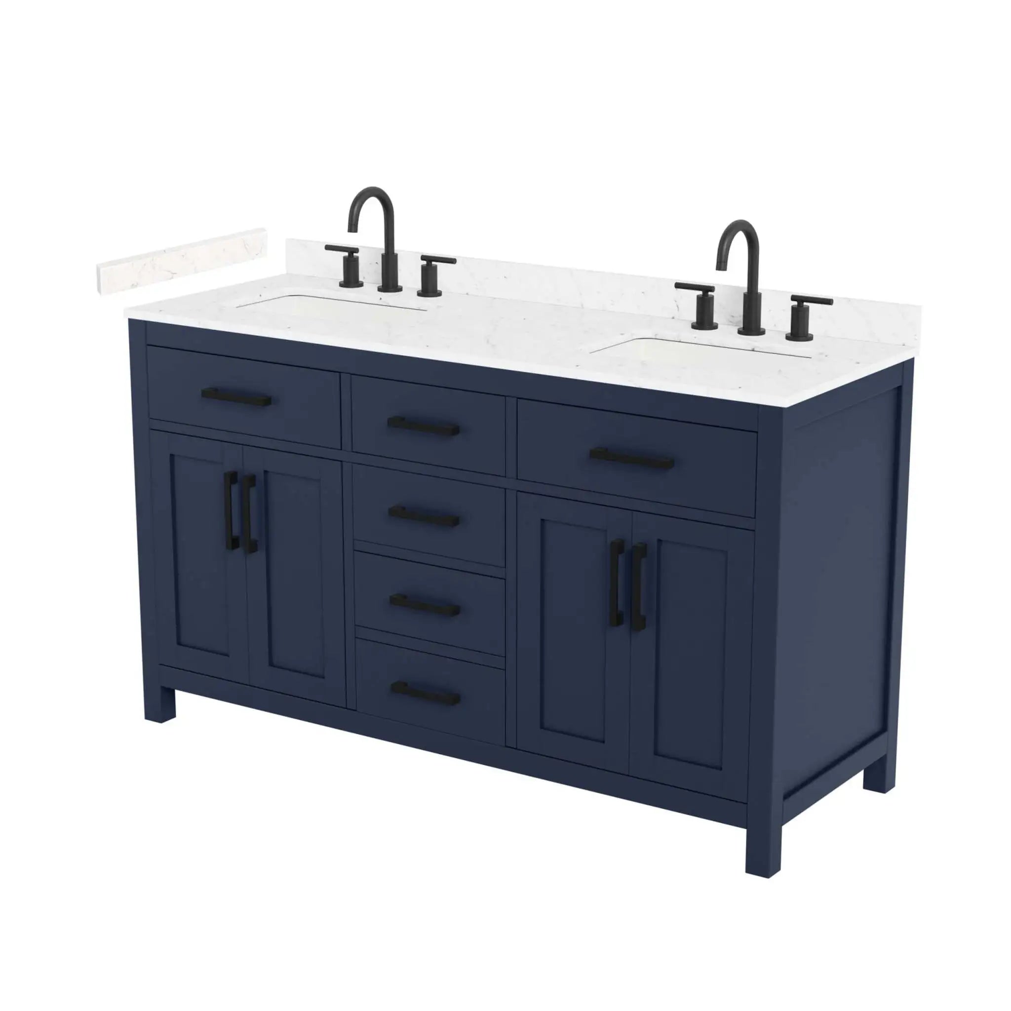 60" Beckett Double Bathroom Vanity in Dark Blue with Matte Black Trim by Wyndham