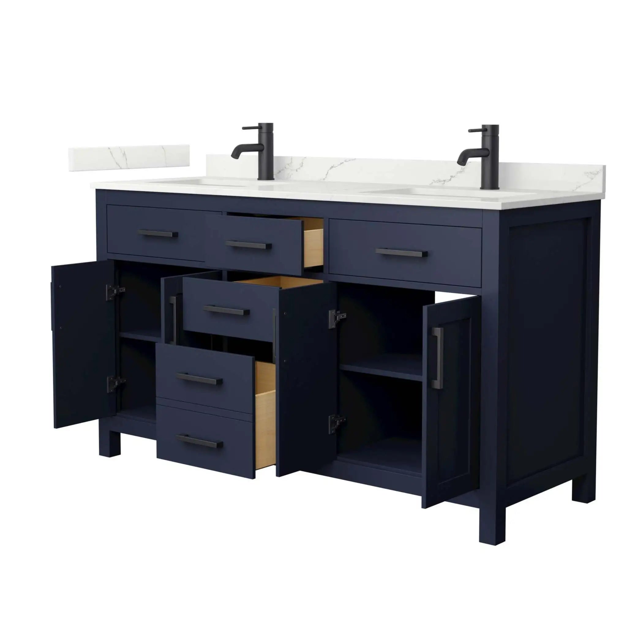 60" Beckett Double Bathroom Vanity in Dark Blue with Matte Black Trim by Wyndham