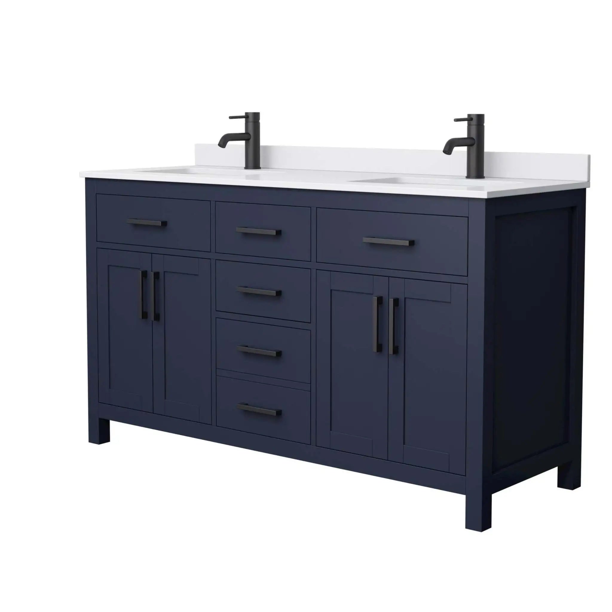 60" Beckett Double Bathroom Vanity in Dark Blue with Matte Black Trim by Wyndham