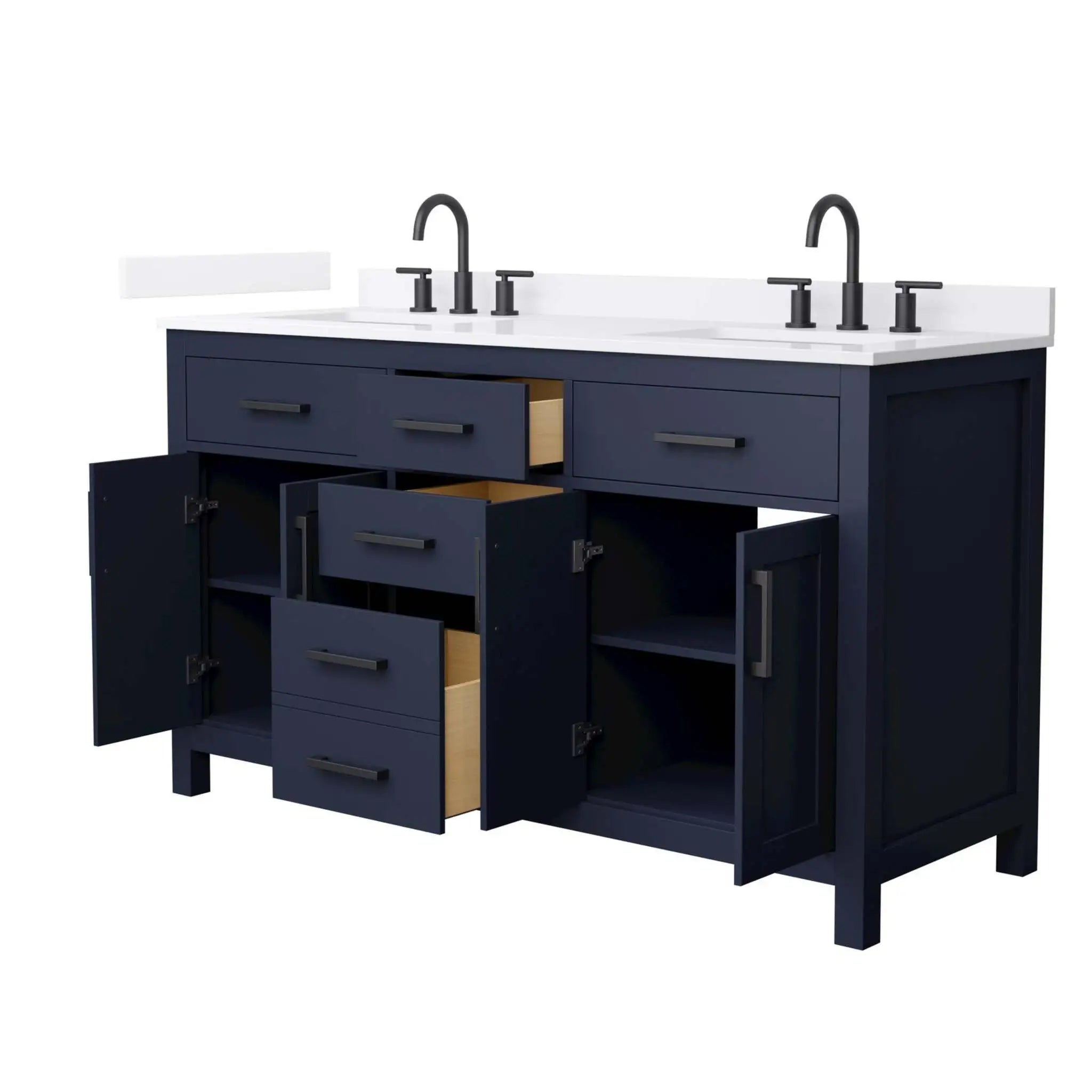 60" Beckett Double Bathroom Vanity in Dark Blue with Matte Black Trim by Wyndham