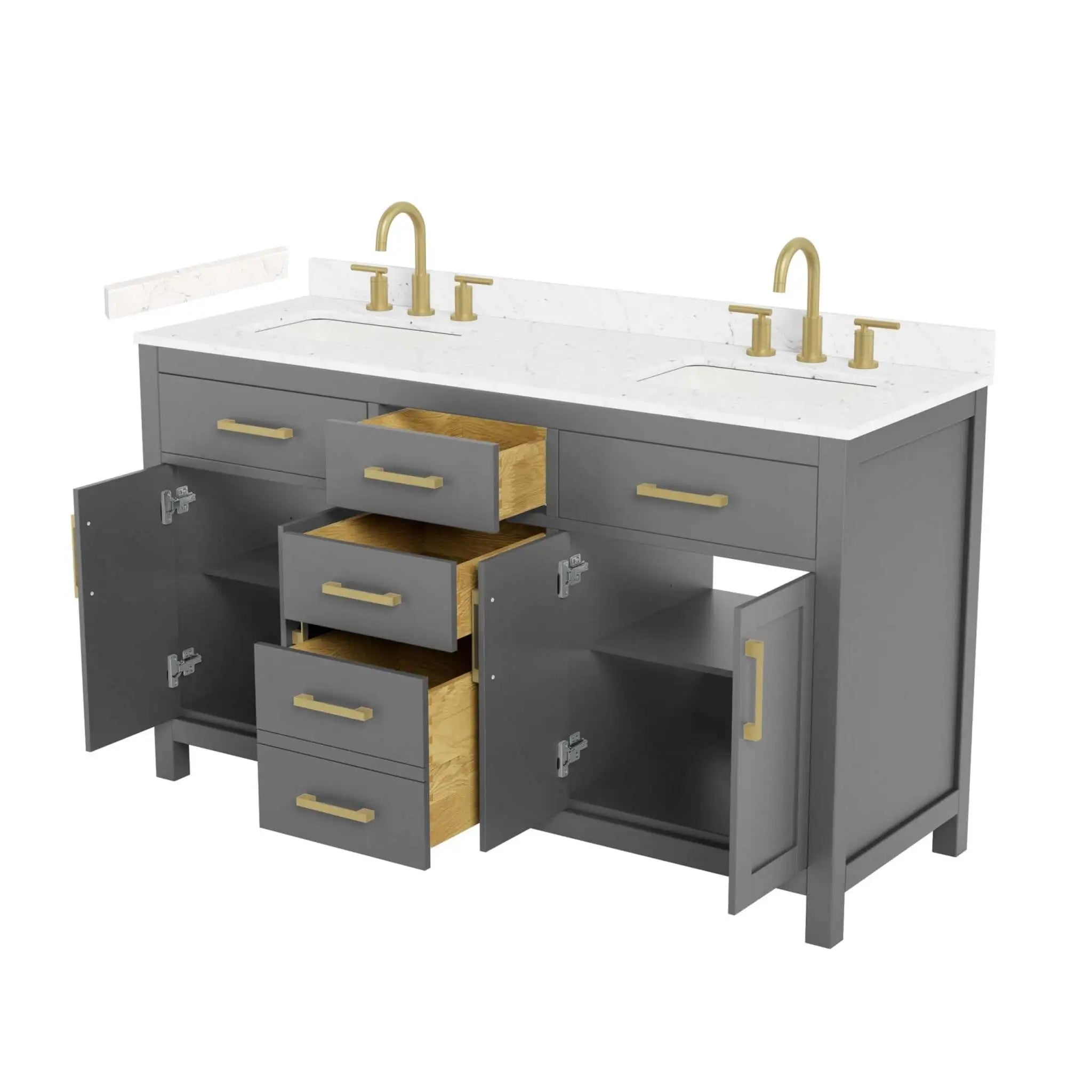 60" Beckett Double Bathroom Vanity in Dark Gray with Brushed Gold Trim by Wyndham