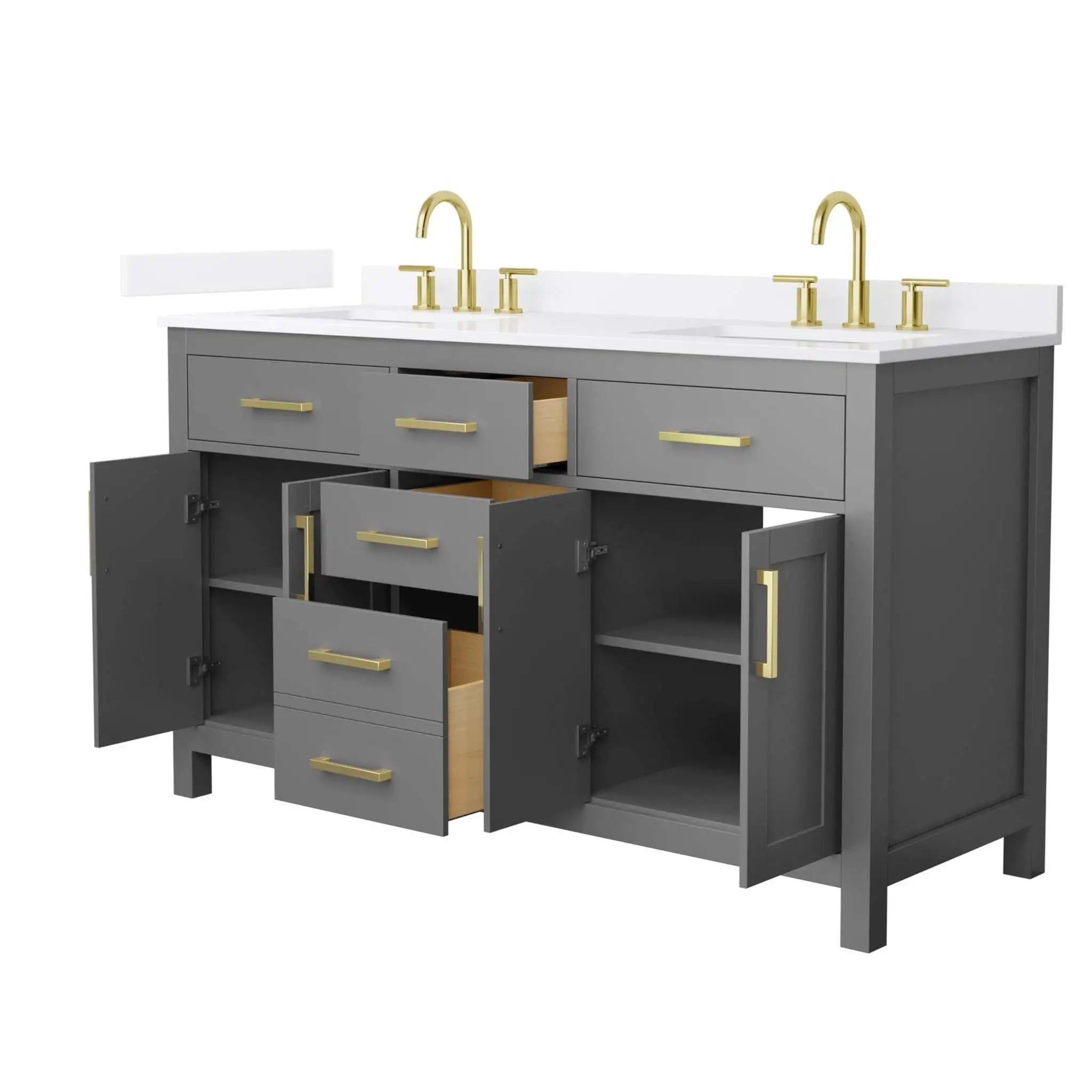 60" Beckett Double Bathroom Vanity in Dark Gray with Brushed Gold Trim by Wyndham