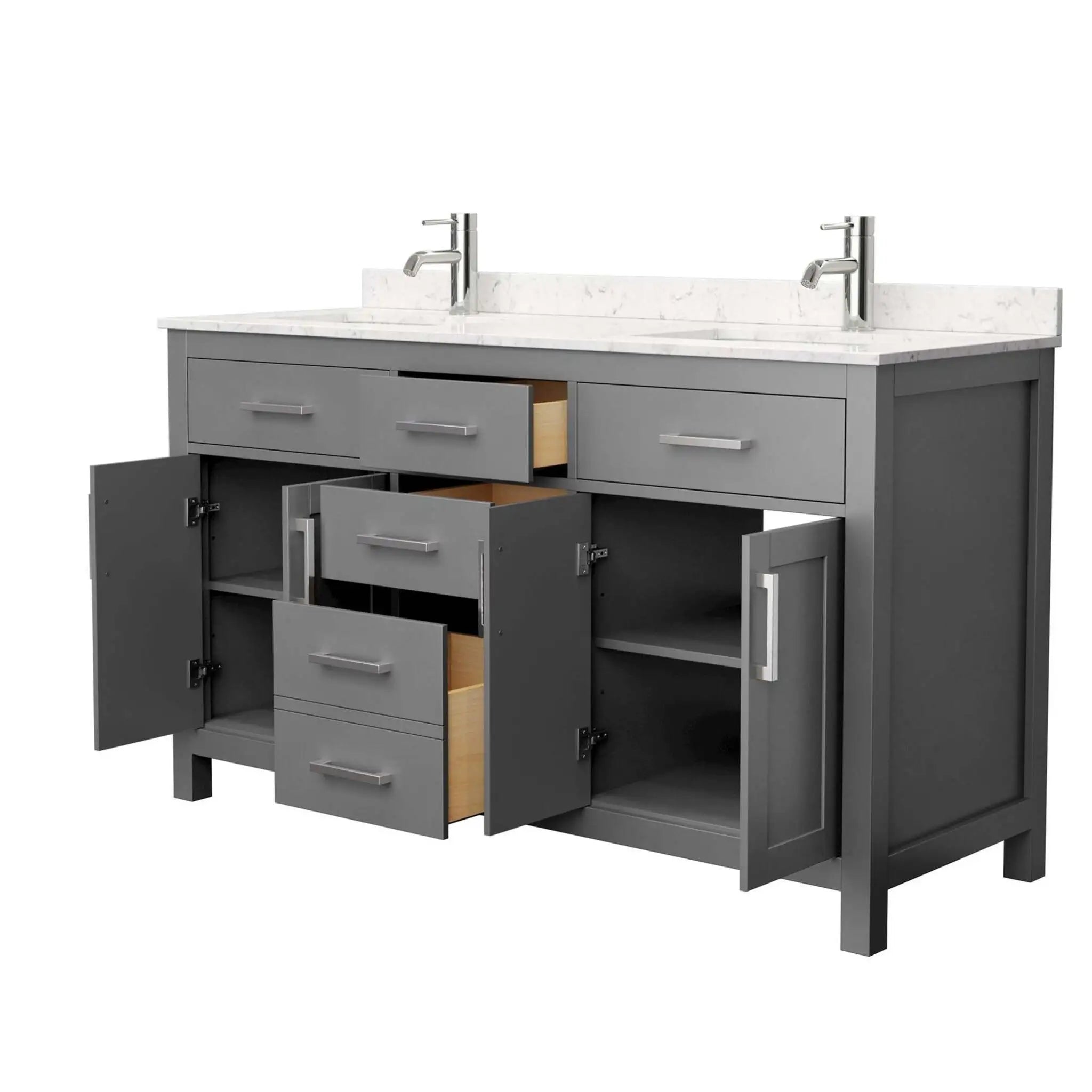 60" Beckett Double Bathroom Vanity in Dark Gray with Brushed Nickel Trim by Wyndham