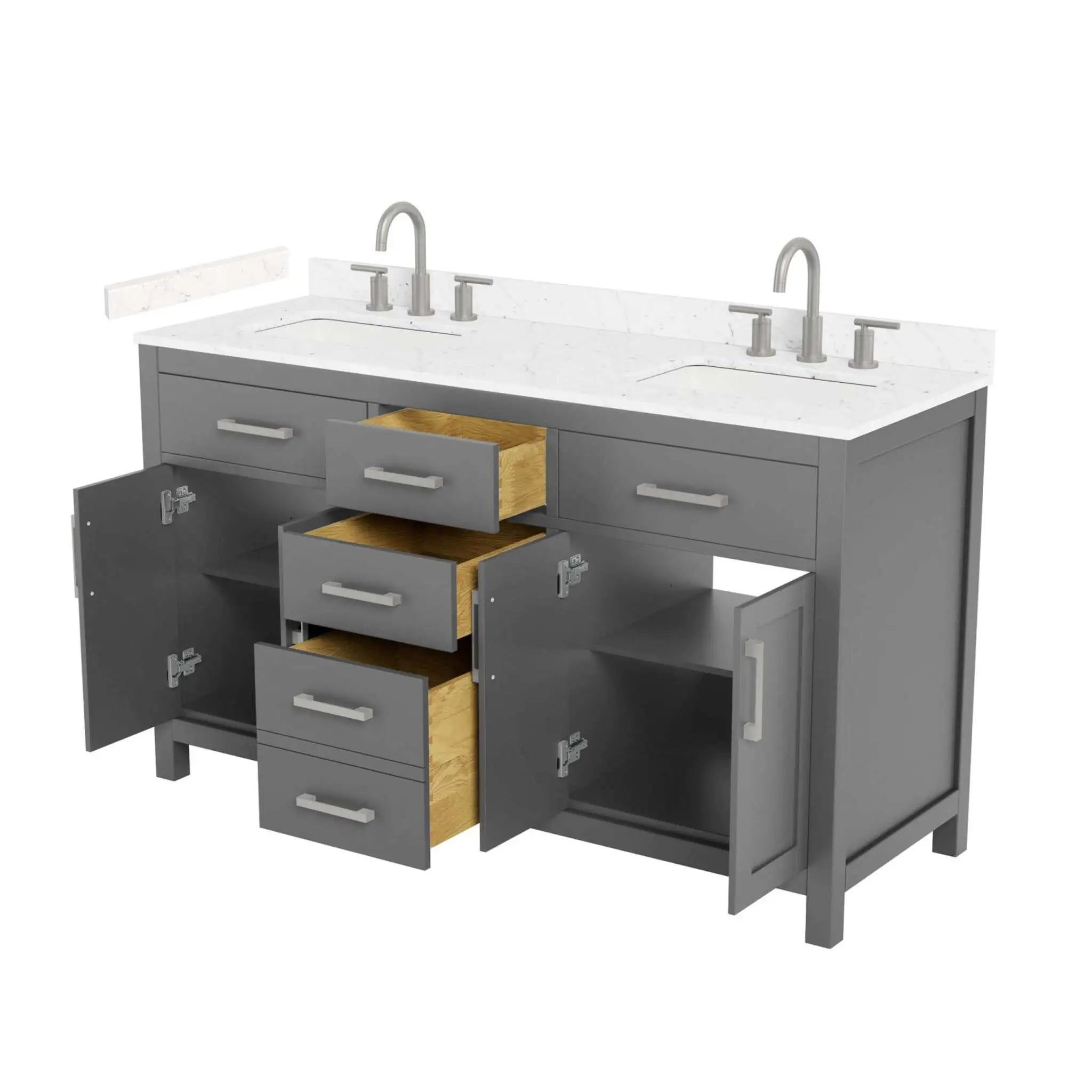 60" Beckett Double Bathroom Vanity in Dark Gray with Brushed Nickel Trim by Wyndham