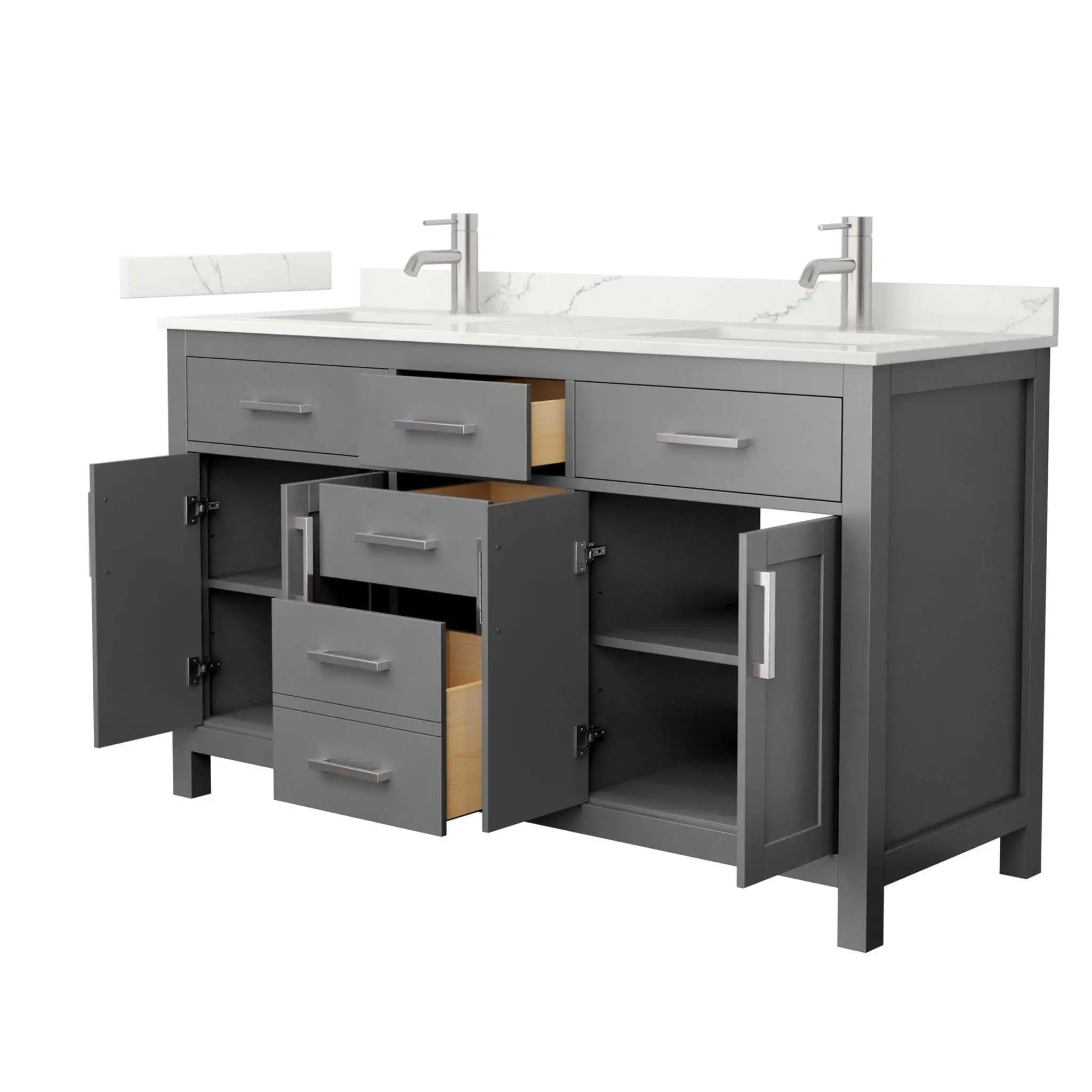 60" Beckett Double Bathroom Vanity in Dark Gray with Brushed Nickel Trim by Wyndham