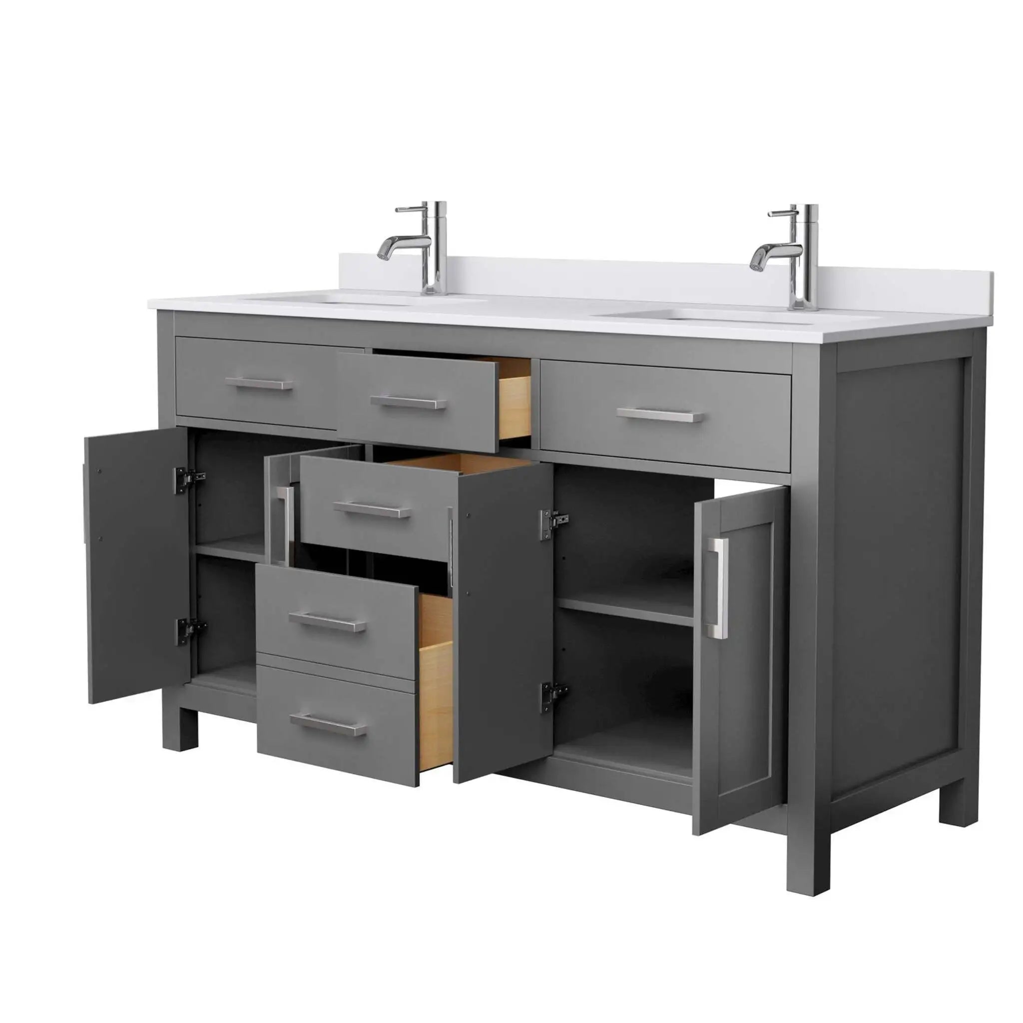 60" Beckett Double Bathroom Vanity in Dark Gray with Brushed Nickel Trim by Wyndham
