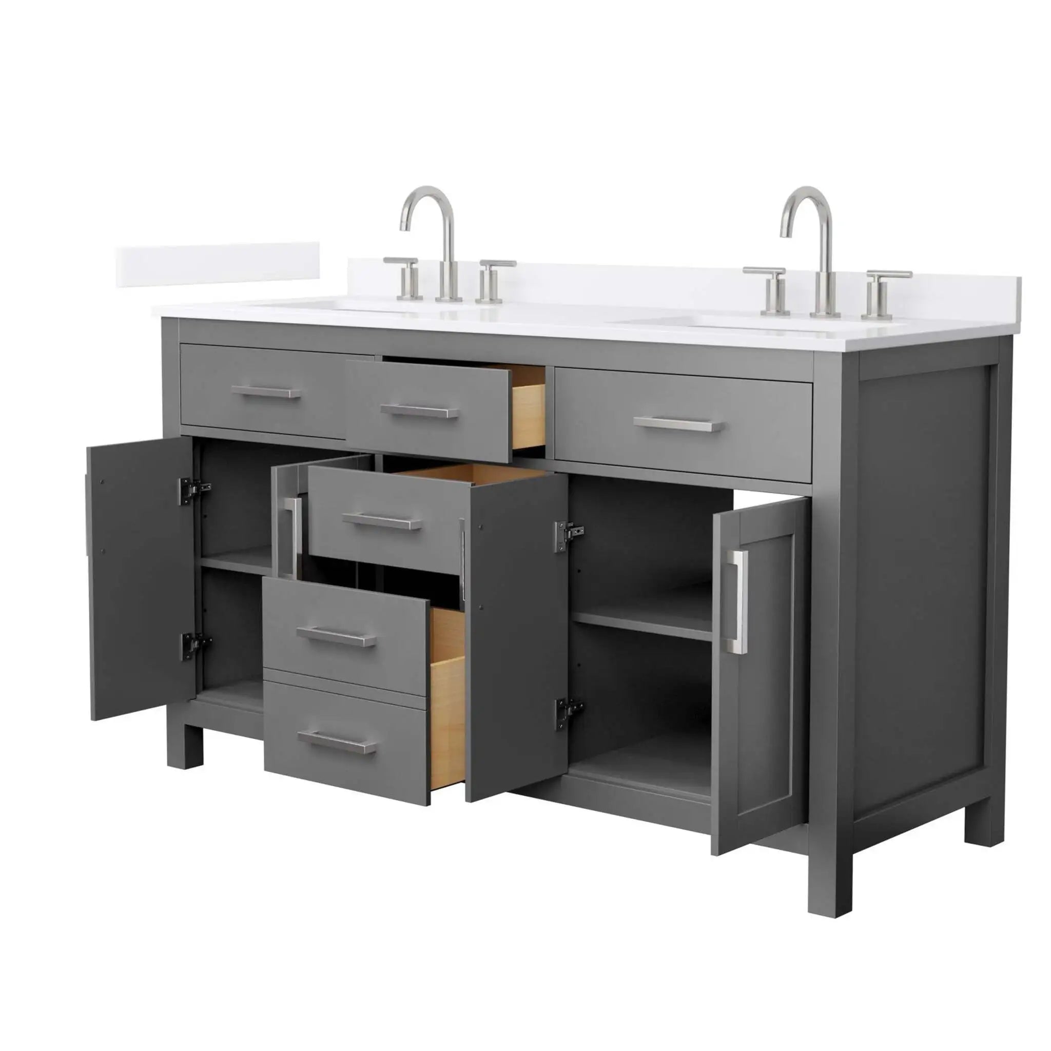 60" Beckett Double Bathroom Vanity in Dark Gray with Brushed Nickel Trim by Wyndham