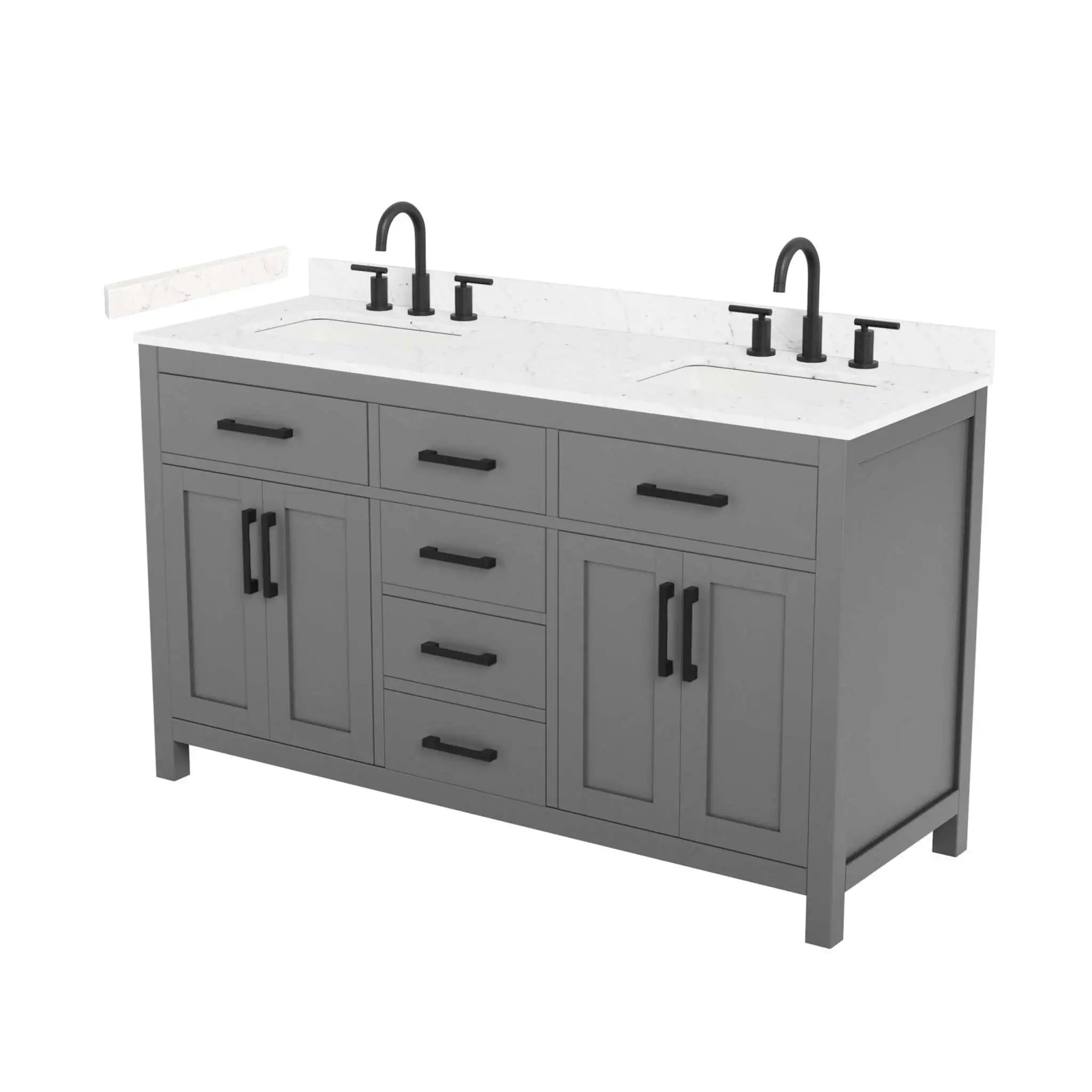60" Beckett Double Bathroom Vanity in Dark Gray with Matte Black Trim by Wyndham