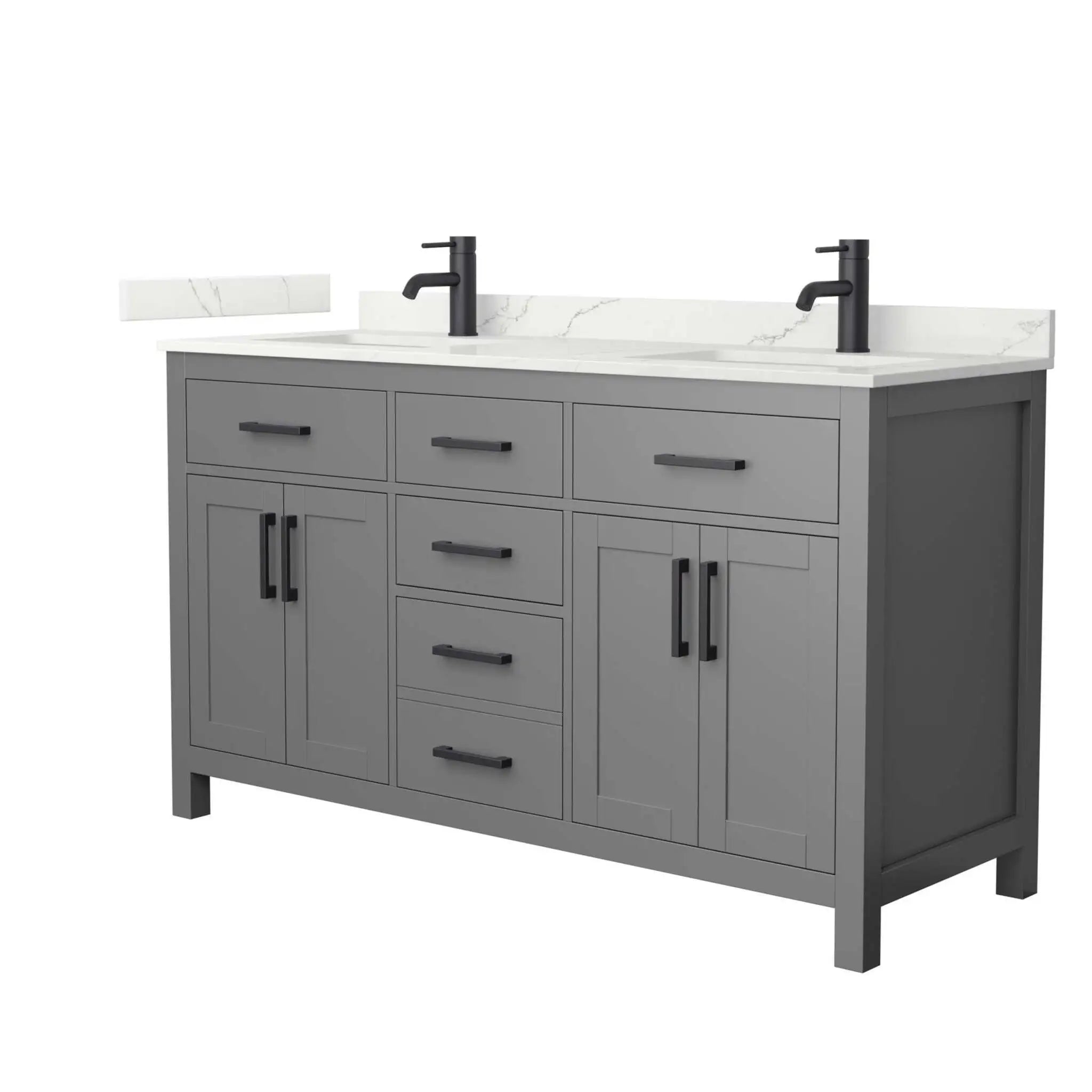 60" Beckett Double Bathroom Vanity in Dark Gray with Matte Black Trim by Wyndham