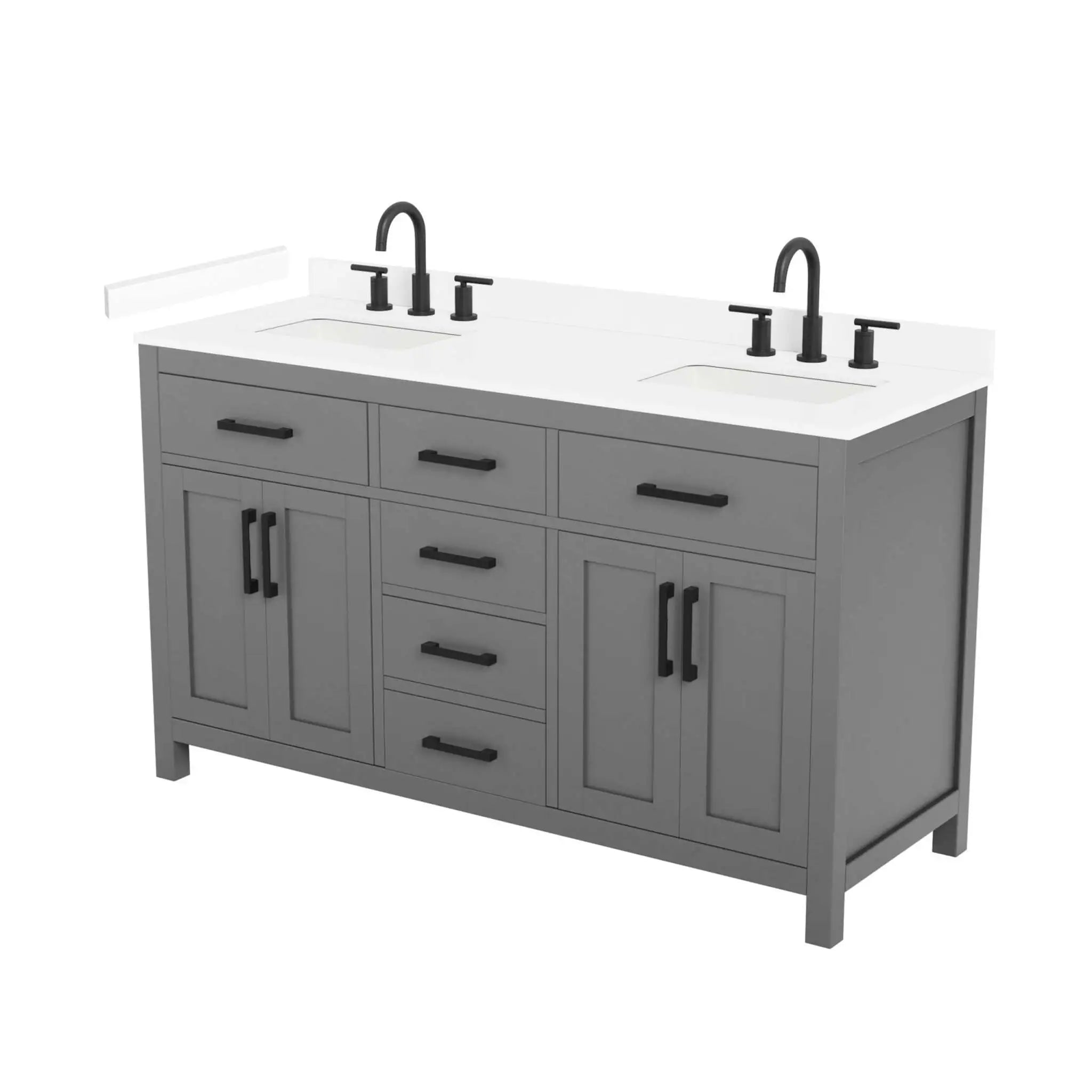 60" Beckett Double Bathroom Vanity in Dark Gray with Matte Black Trim by Wyndham