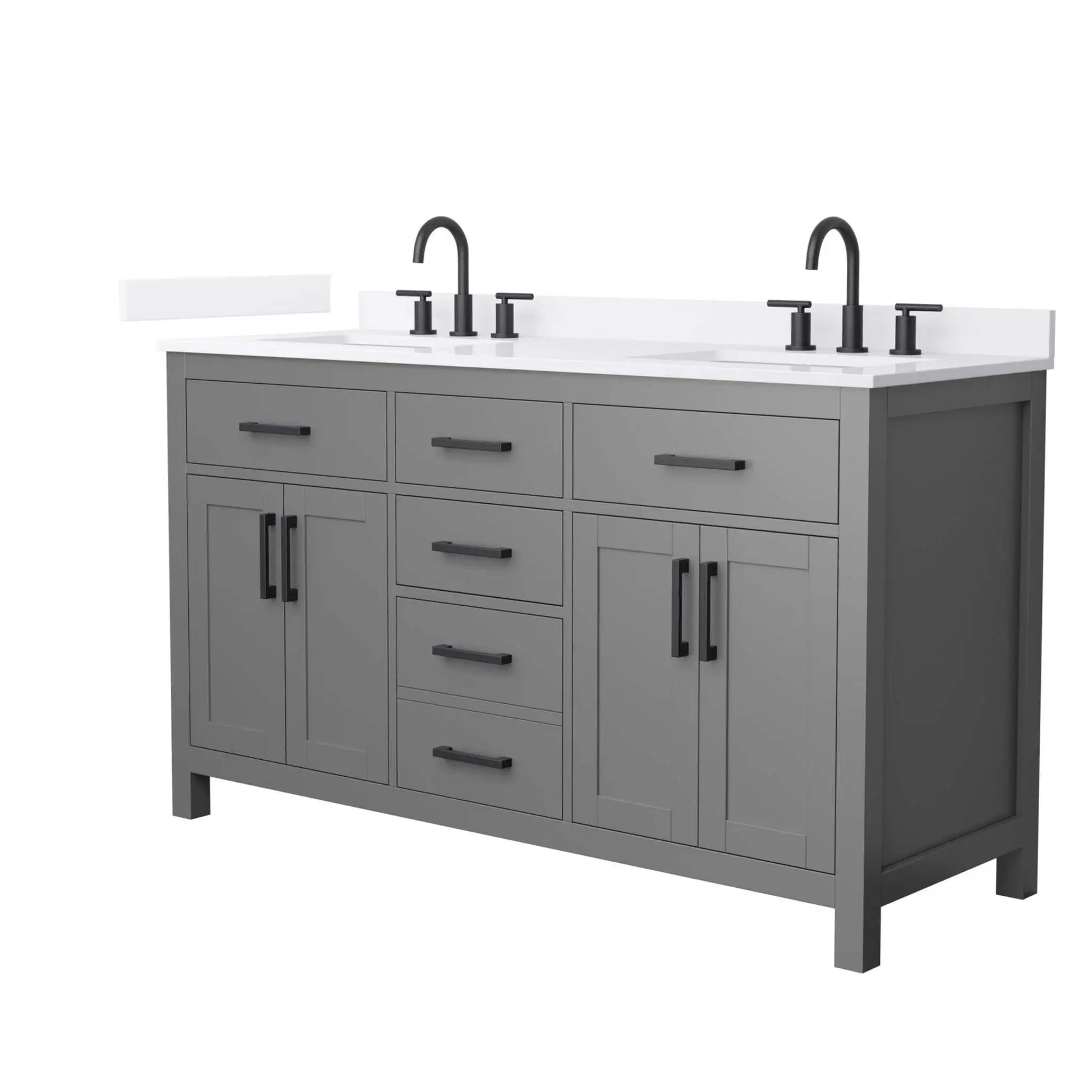 60" Beckett Double Bathroom Vanity in Dark Gray with Matte Black Trim by Wyndham