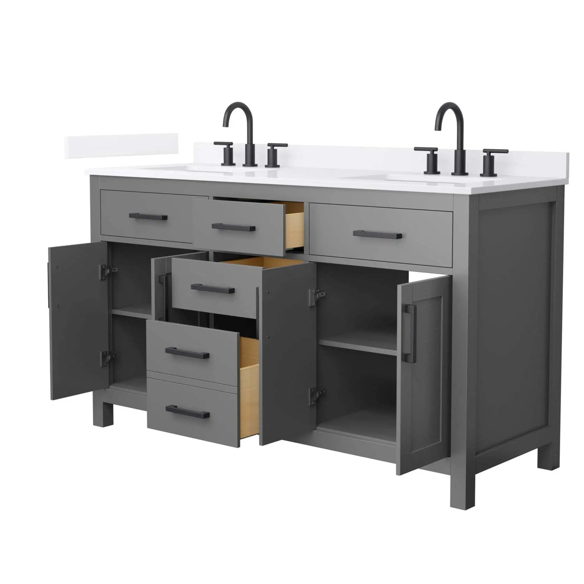 60" Beckett Double Bathroom Vanity in Dark Gray with Matte Black Trim by Wyndham