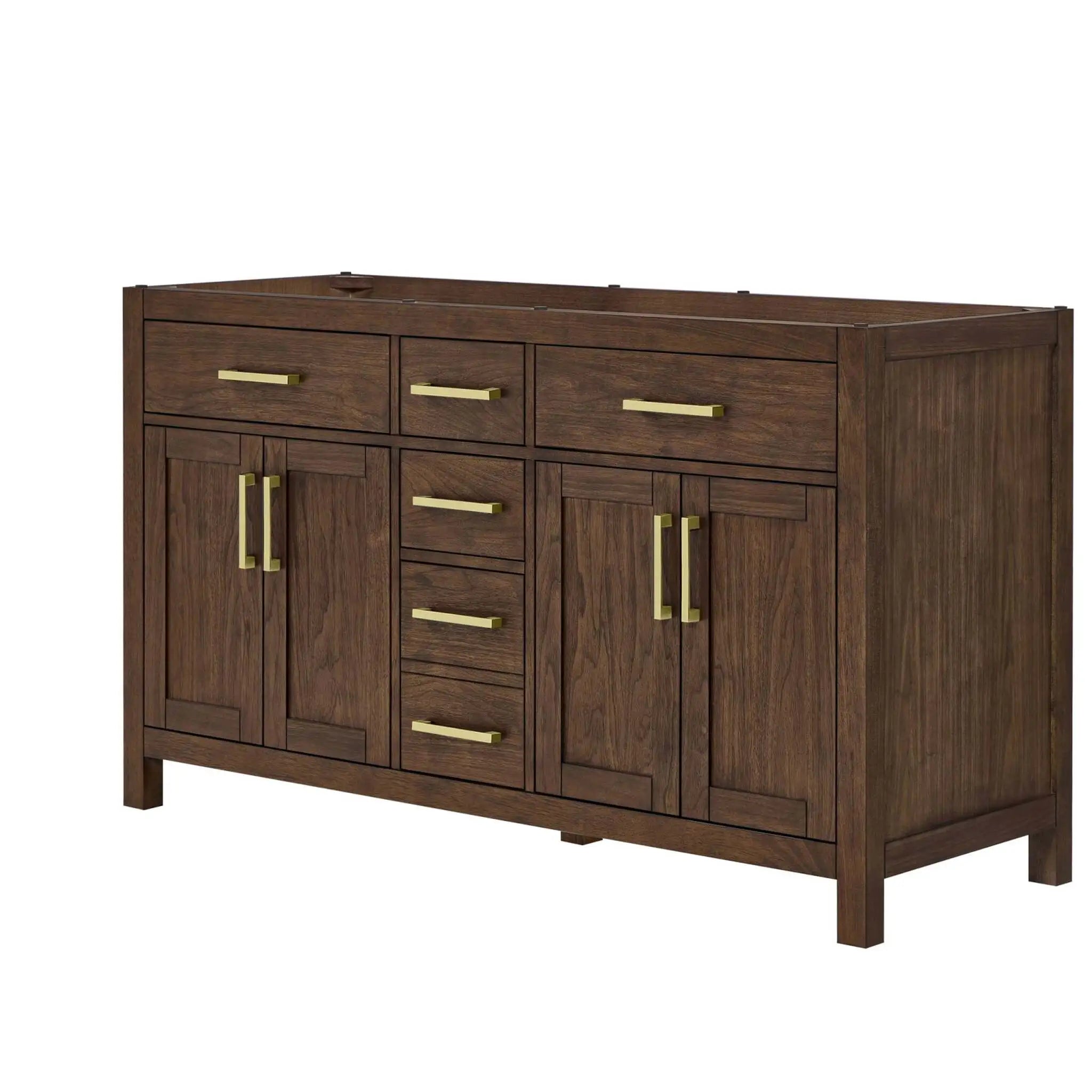 60" Beckett Double Bathroom Vanity in Dark Walnut with Brushed Gold Trim by Wyndham