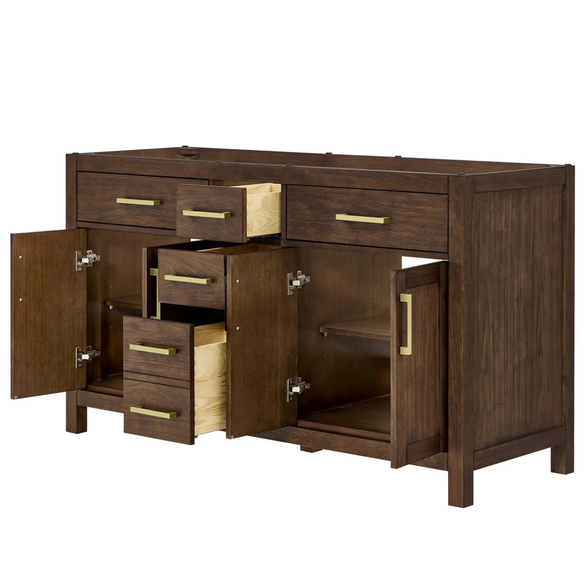 60" Beckett Double Bathroom Vanity in Dark Walnut with Brushed Gold Trim by Wyndham