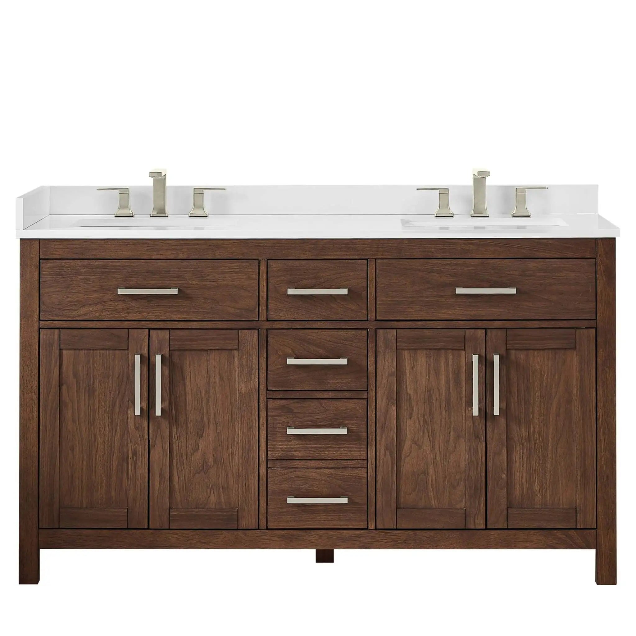 60" Beckett Double Bathroom Vanity in Dark Walnut with Brushed Nickel Trim by Wyndham
