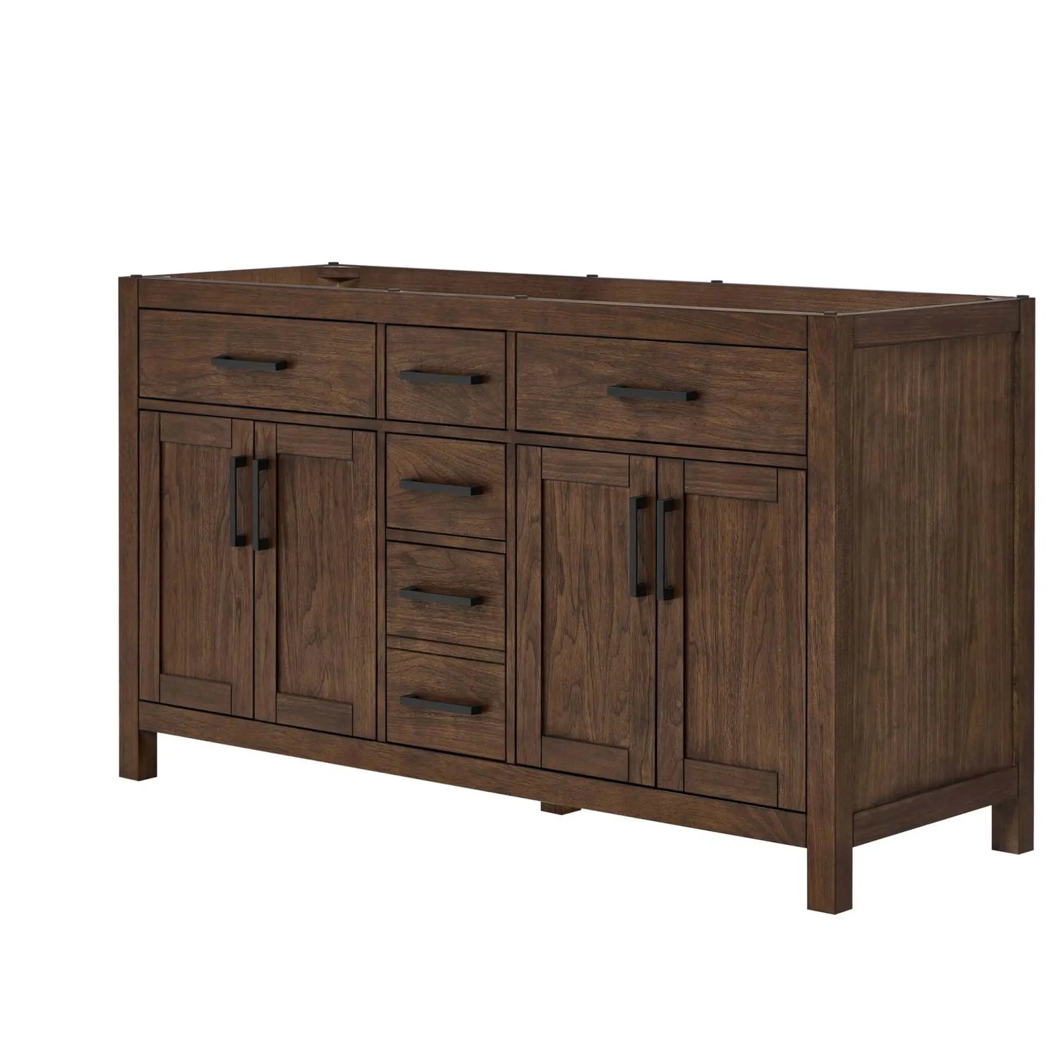 60" Beckett Double Bathroom Vanity in Dark Walnut with Matte Black Trim by Wyndham