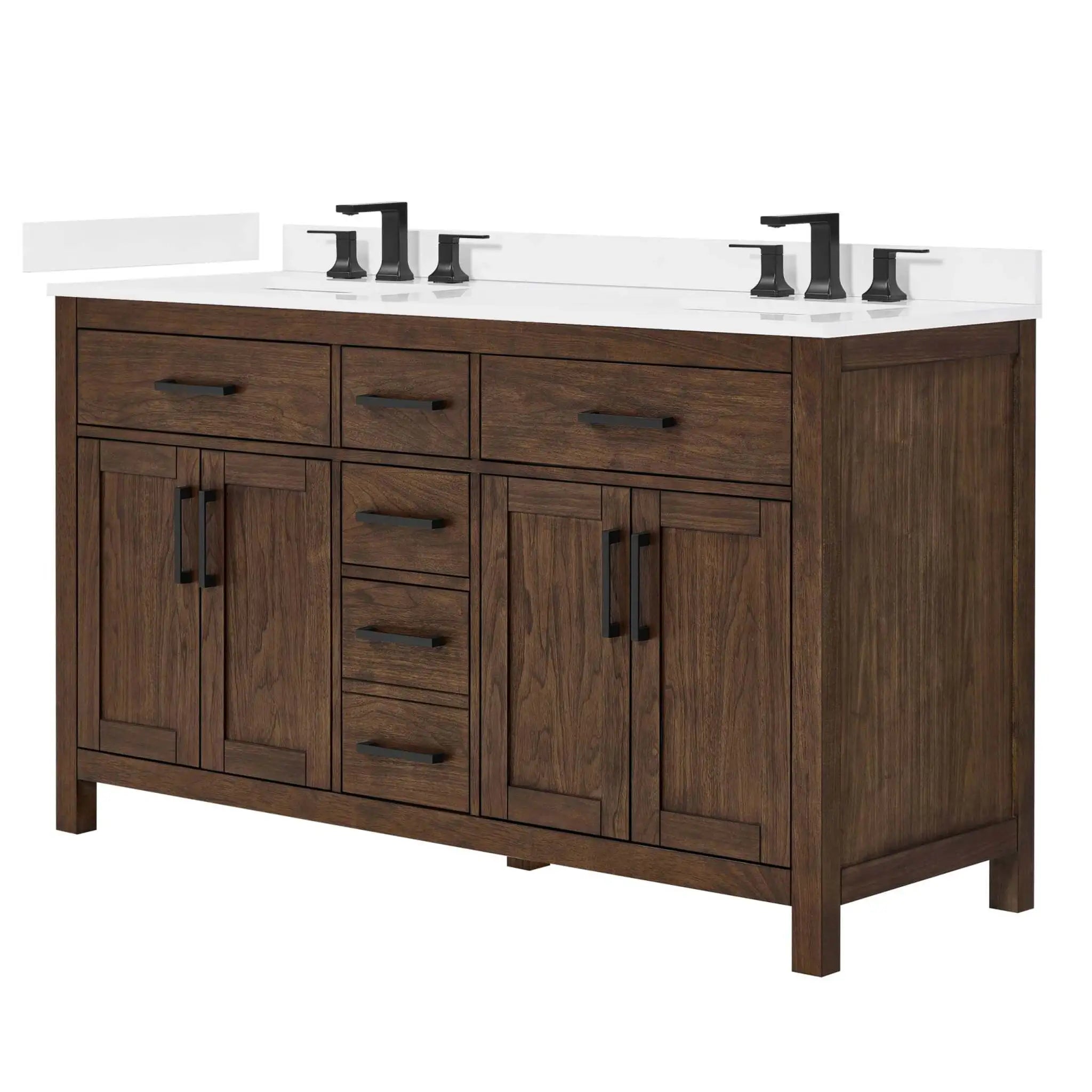60" Beckett Double Bathroom Vanity in Dark Walnut with Matte Black Trim by Wyndham