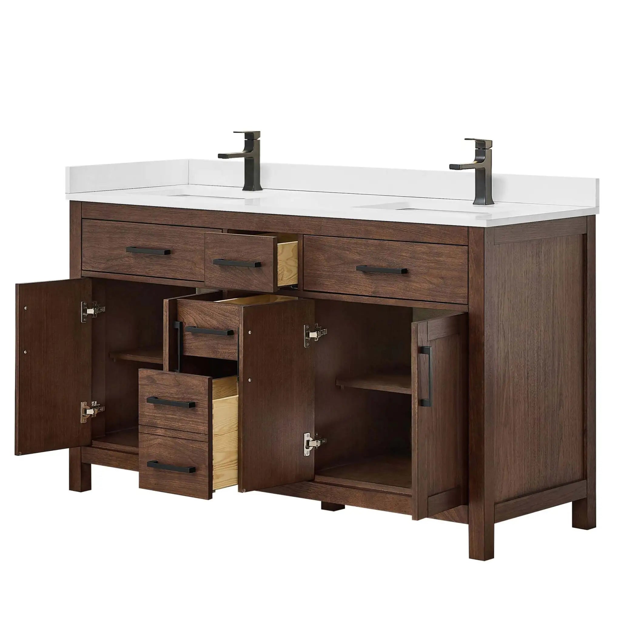 60" Beckett Double Bathroom Vanity in Dark Walnut with Matte Black Trim by Wyndham