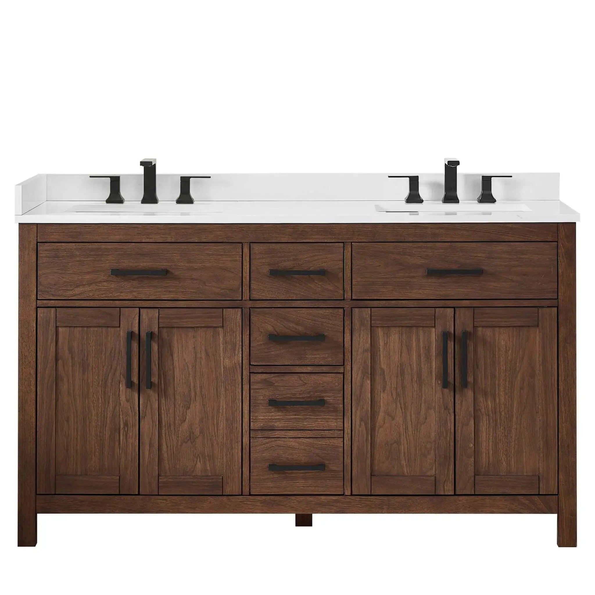 60" Beckett Double Bathroom Vanity in Dark Walnut with Matte Black Trim by Wyndham