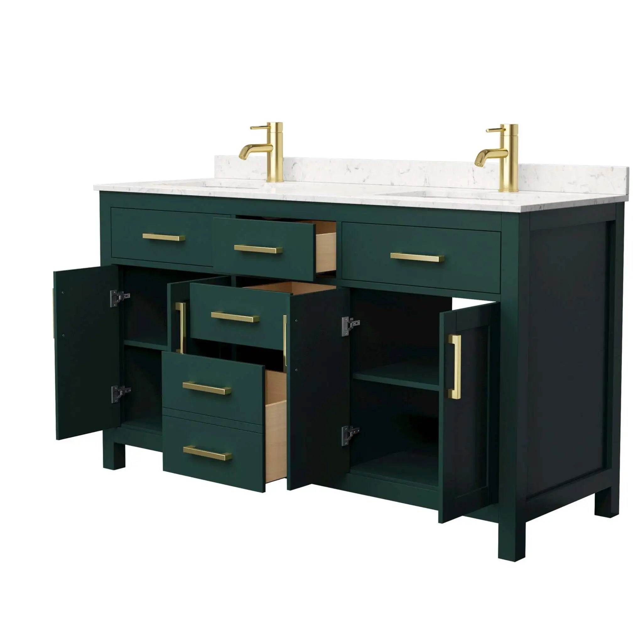 60" Beckett Double Bathroom Vanity in Green with Brushed Gold Trim by Wyndham