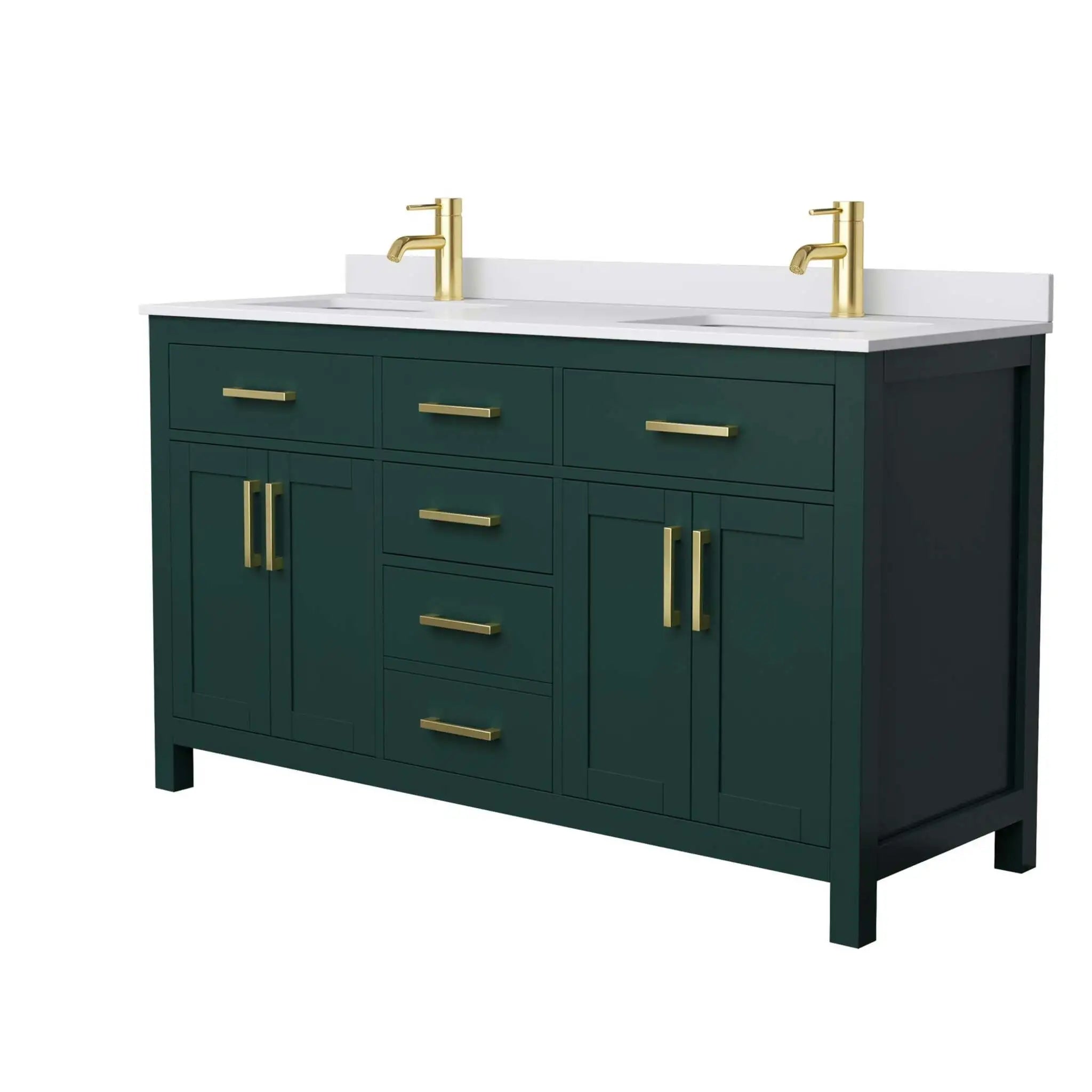 60" Beckett Double Bathroom Vanity in Green with Brushed Gold Trim by Wyndham